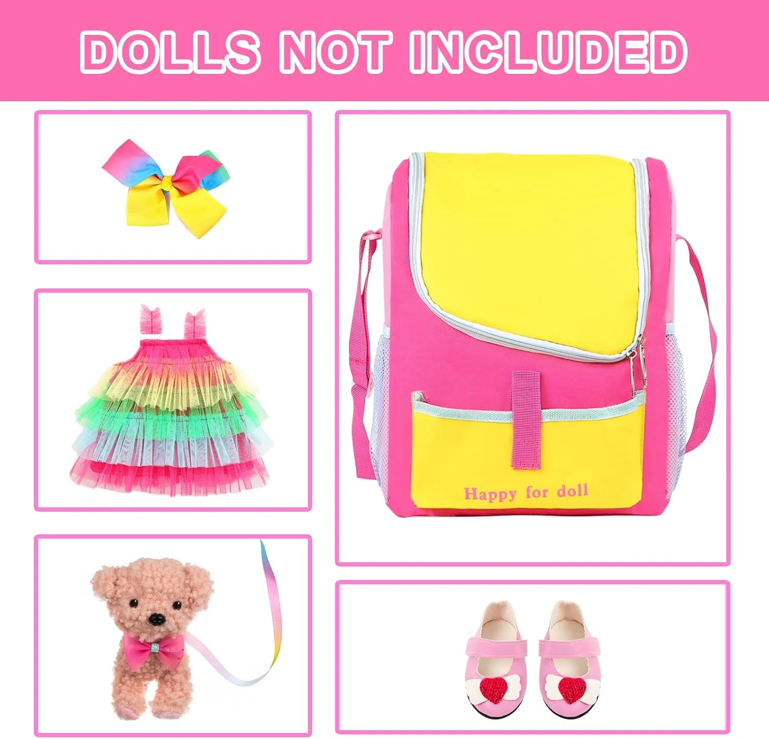 مجموعه 5 تکه کیف حمل و لوازم جانبی عروسک 18 اینچی Unicorn Element شامل لباس، کفش، هدبند، کوله پشتی عروسک و سگ اسباب بازی (بدون عروسک)