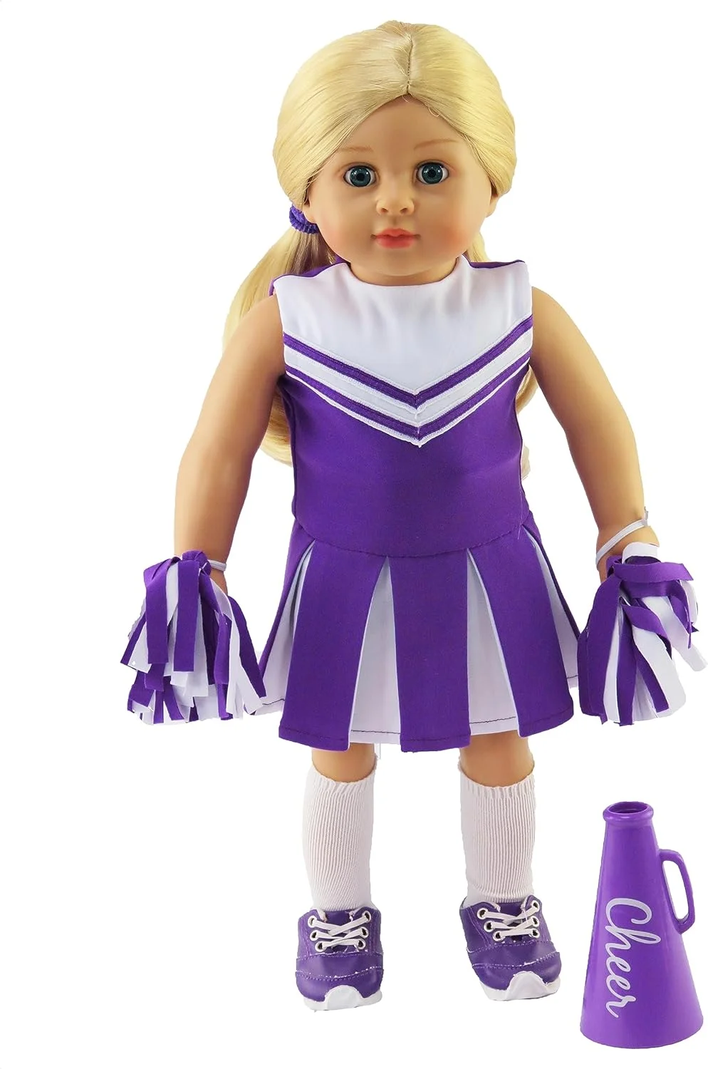 لباس تشویق کننده بنفش امریکن فشن ورلد برای عروسک های 18 اینچی | شامل لوازم جانبی | کیفیت عالی و طراحی مد روز | لباس عروسک | مدهای لباس برای عروسک ها برای مارک های محبوب