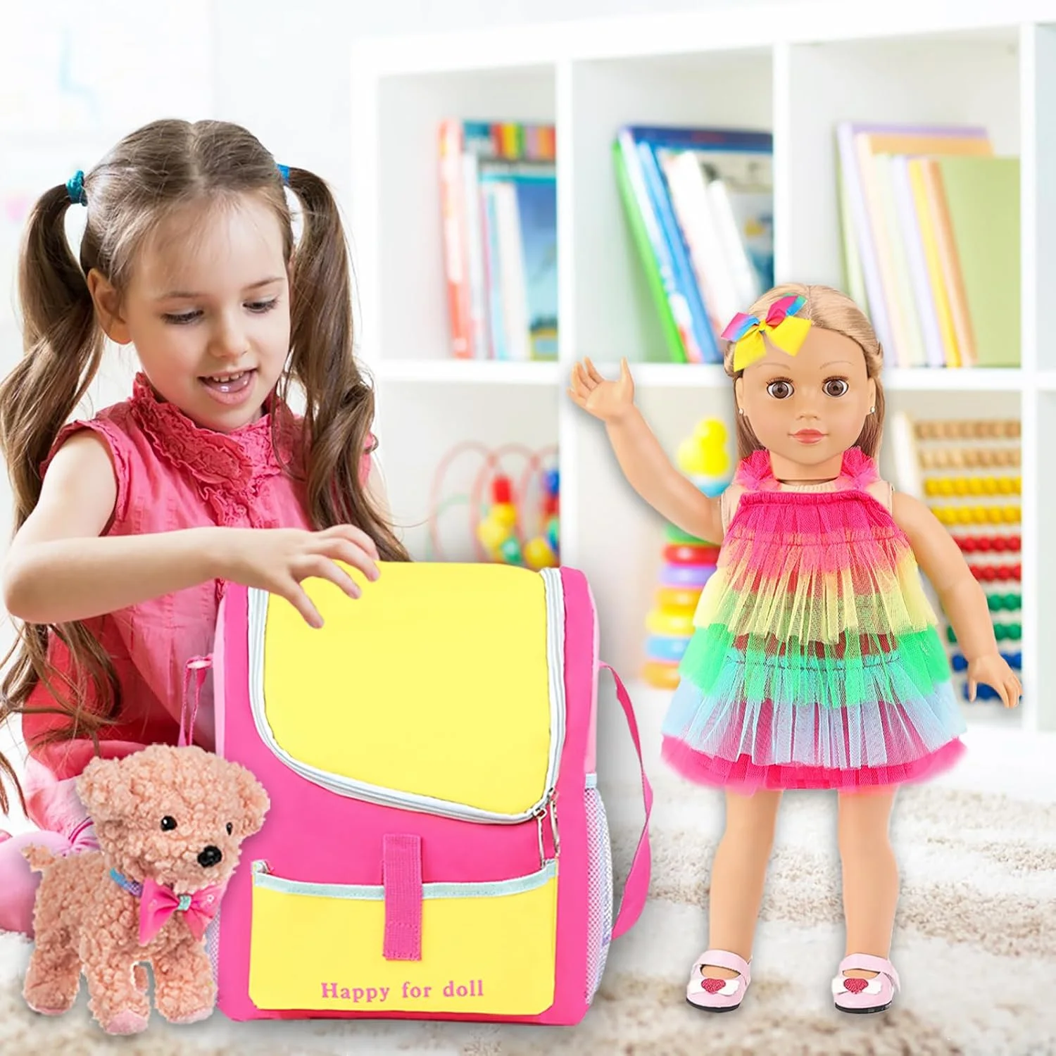 مجموعه 5 تکه کیف حمل و لوازم جانبی عروسک 18 اینچی Unicorn Element شامل لباس، کفش، هدبند، کوله پشتی عروسک و سگ اسباب بازی (بدون عروسک)