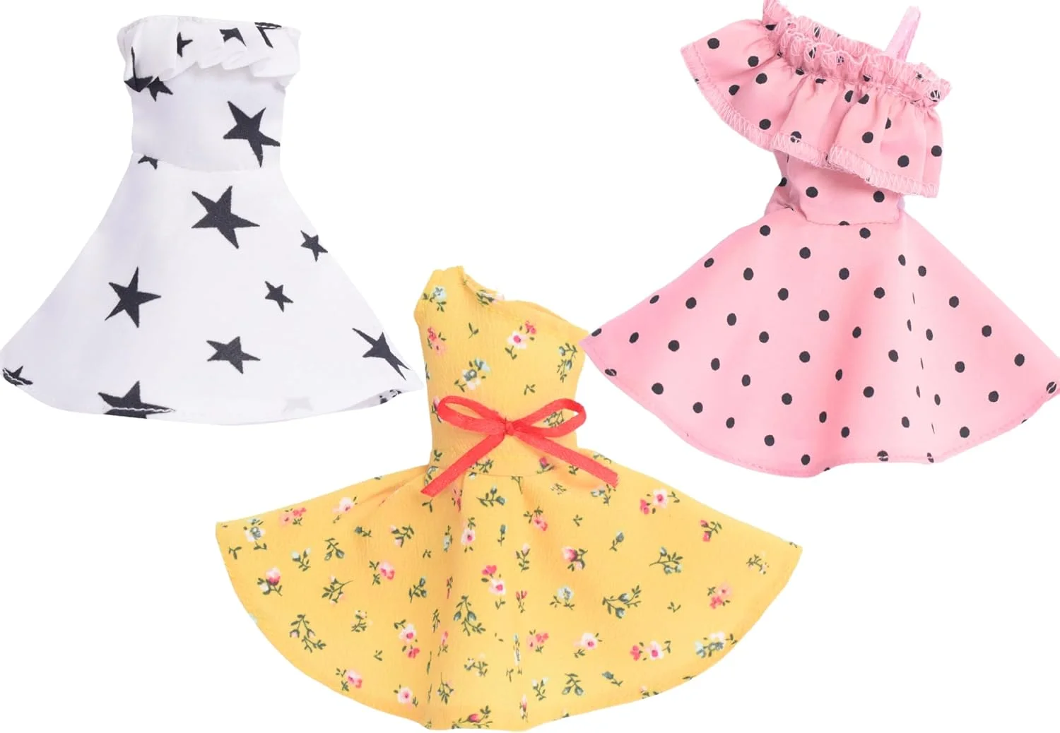 لباس عروسک، پیراهن و لوازم جانبی عروسک شامل 3 دست لباس محکم چاپی با لوازم جانبی عروسک (پیراهن عروسک سفارشی برای عروسک 28 تا 31 سانتی متری)