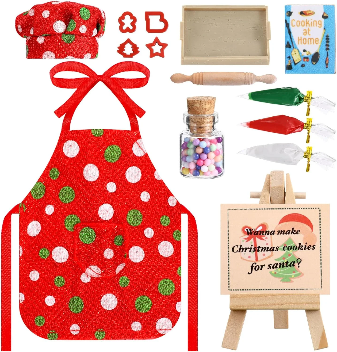 آوتوس 15 تکه لوازم جانبی جن کریسمس، ست لباس نانوایی مینی جن، لوازم پخت و پز عروسک جن، لوازم مینی پخت کریسمس جن برای تزئینات عروسک جن کریسمس