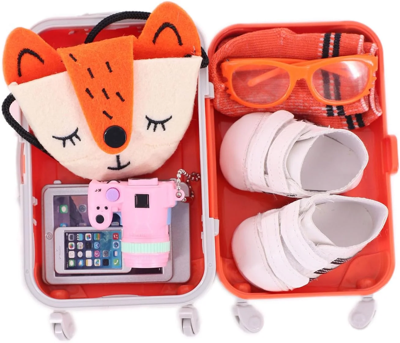 ست اسباب بازی چمدان مسافرتی 18 اینچی Sunportzida به همراه لباس عروسک شامل کفش، جوراب، عینک آفتابی، دوربین، کامپیوتر، لپ تاپ، تبلت، تلفن و کیف