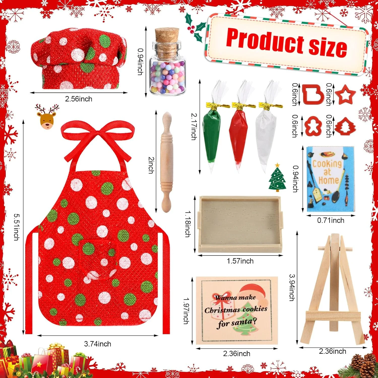 آوتوس 15 تکه لوازم جانبی جن کریسمس، ست لباس نانوایی مینی جن، لوازم پخت و پز عروسک جن، لوازم مینی پخت کریسمس جن برای تزئینات عروسک جن کریسمس