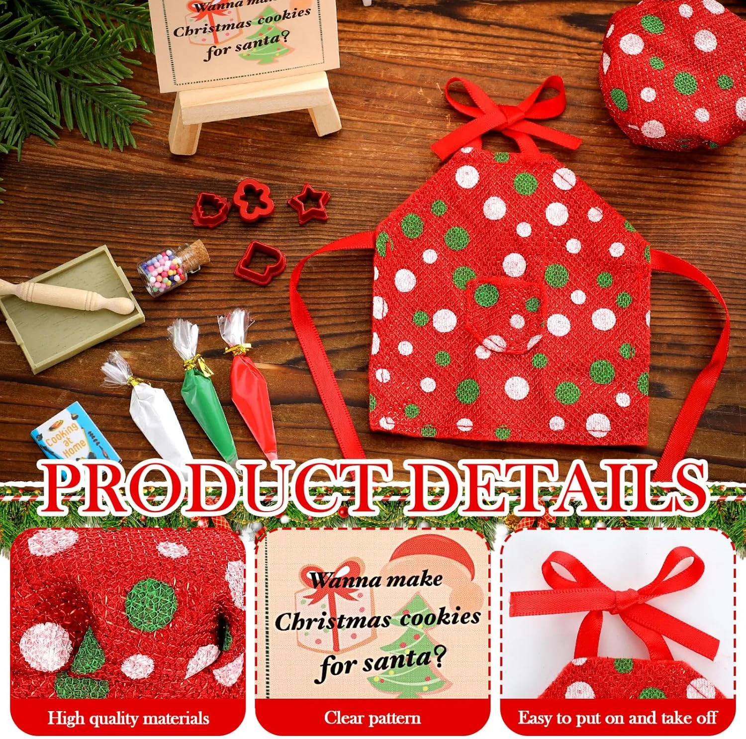 آوتوس 15 تکه لوازم جانبی جن کریسمس، ست لباس نانوایی مینی جن، لوازم پخت و پز عروسک جن، لوازم مینی پخت کریسمس جن برای تزئینات عروسک جن کریسمس