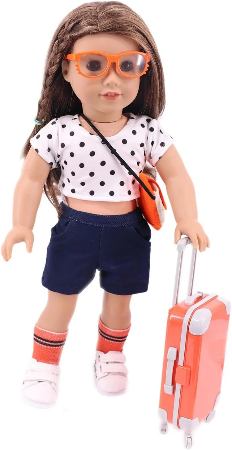 ست اسباب بازی چمدان مسافرتی 18 اینچی Sunportzida به همراه لباس عروسک شامل کفش، جوراب، عینک آفتابی، دوربین، کامپیوتر، لپ تاپ، تبلت، تلفن و کیف