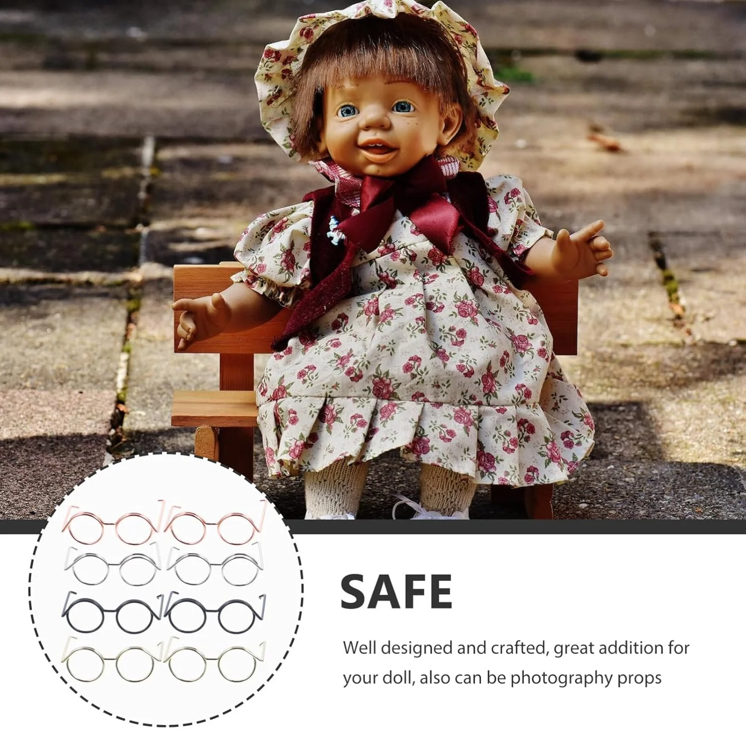 NUOBESTY 20 عدد عینک مینیاتوری عروسک، فریم فلزی، لنز شفاف، عینک پارچه ای برای لباس پوشیدن عروسک، لوازم جانبی لباس عروسک برای کاردستی های DIY