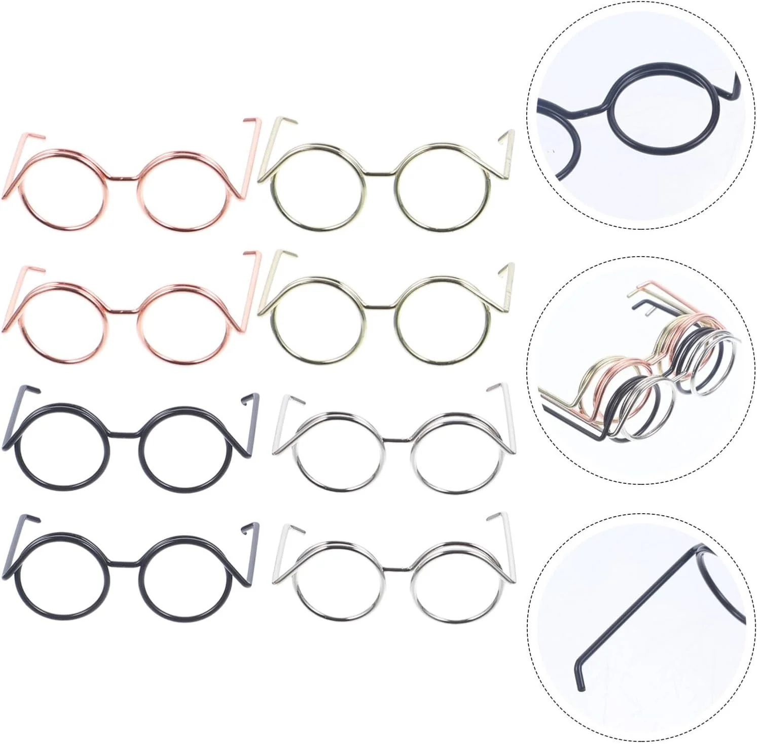 NUOBESTY 20 عدد عینک مینیاتوری عروسک، فریم فلزی، لنز شفاف، عینک پارچه ای برای لباس پوشیدن عروسک، لوازم جانبی لباس عروسک برای کاردستی های DIY