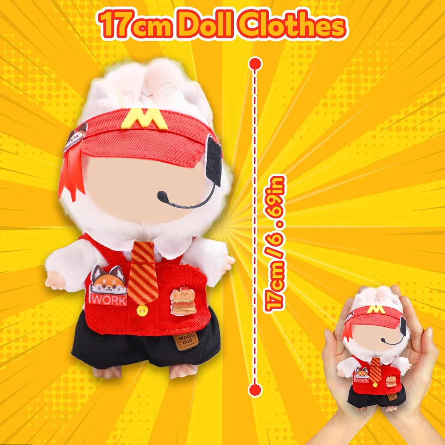 ست لباس پیشخدمت عروسکی FUNI، 6 تکه لوازم جانبی لباس برای عروسک های 17 سانتی متری، لباس قرمز با کلاه، تاپ، جلیقه، کراوات، شلوار و کیسه پاپ کورن، راحت و کشسان، پوشیدن آسان، هدیه ای عالی برای دختران، کودکان و...