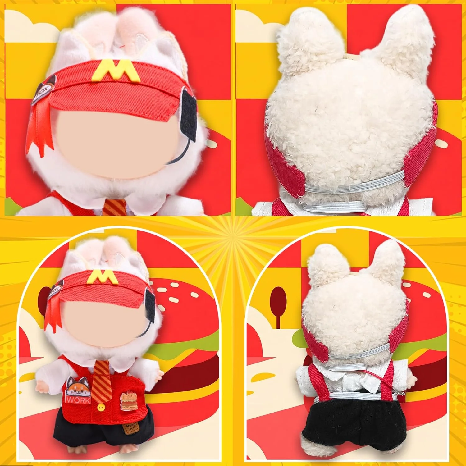 ست لباس پیشخدمت عروسکی FUNI، 6 تکه لوازم جانبی لباس برای عروسک های 17 سانتی متری، لباس قرمز با کلاه، تاپ، جلیقه، کراوات، شلوار و کیسه پاپ کورن، راحت و کشسان، پوشیدن آسان، هدیه ای عالی برای دختران، کودکان و...