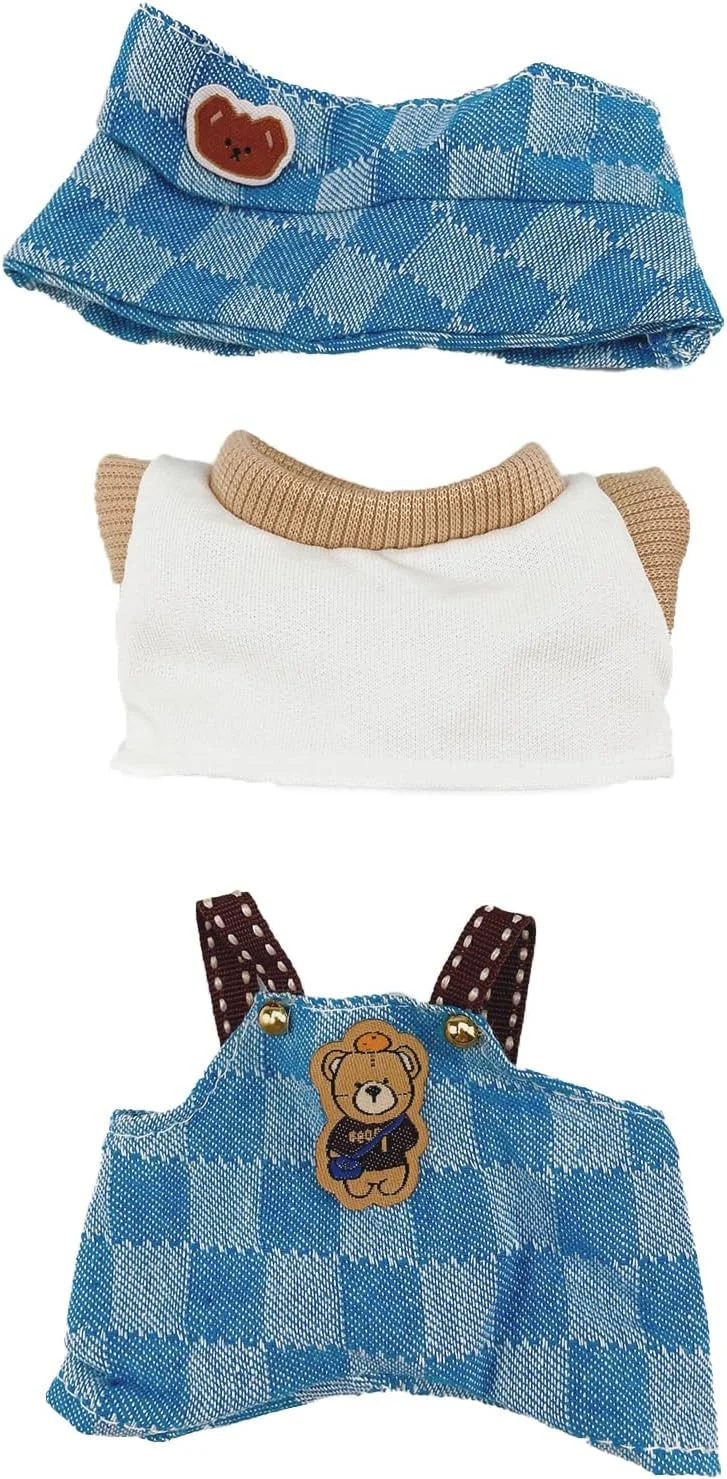 ست لباس عروسک FUNI سایز 15/17 سانتی متر، سرهمی جین و لوازم جانبی، پارچه نرم و با کیفیت عالی برای تناسب کامل، لباس های شیک با پوشیدن آسان، لباس راحت برای زمان بازی