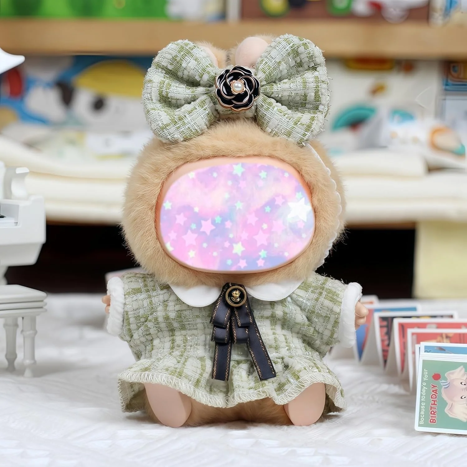 ست لباس عروسک FUNI 17 سانتی متری، لباس 3 تکه با کلاه و لوازم جانبی، سبک شیک و کاوایی برای عروسک های 6.7 اینچی، هدیه ای عالی برای بازی و نمایش، پارچه راحت و درجه یک (سبز)