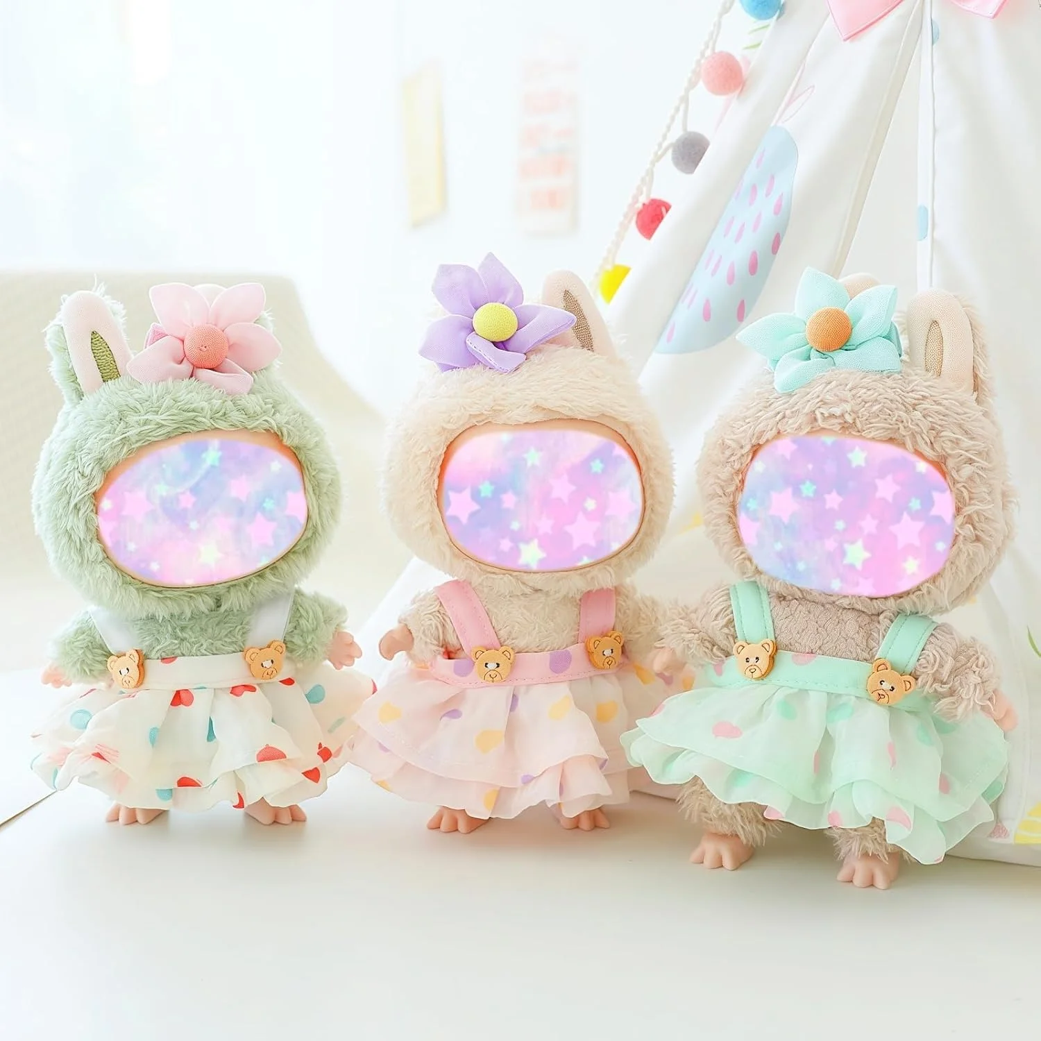 ست لباس عروسک FUNI 17 سانتی متری، ست لباس 3 تکه با کلاه و لوازم جانبی گل، مد کاوایی برای عروسک های نسل 6.7 اینچی 1/2/3، مناسب برای بازی و نمایش، هدیه ای عالی برای تعطیلات و تولدها ست لباس عروسک FUNI 17 سانتی متری، ست لباس 3 تکه با کلاه و لوازم جانبی گل، مد کاوایی برای عروسک های نسل 6.7 اینچی 1/2/3، مناسب برای بازی و نمایش، هدیه ای عالی برای تعطیلات و تولدها