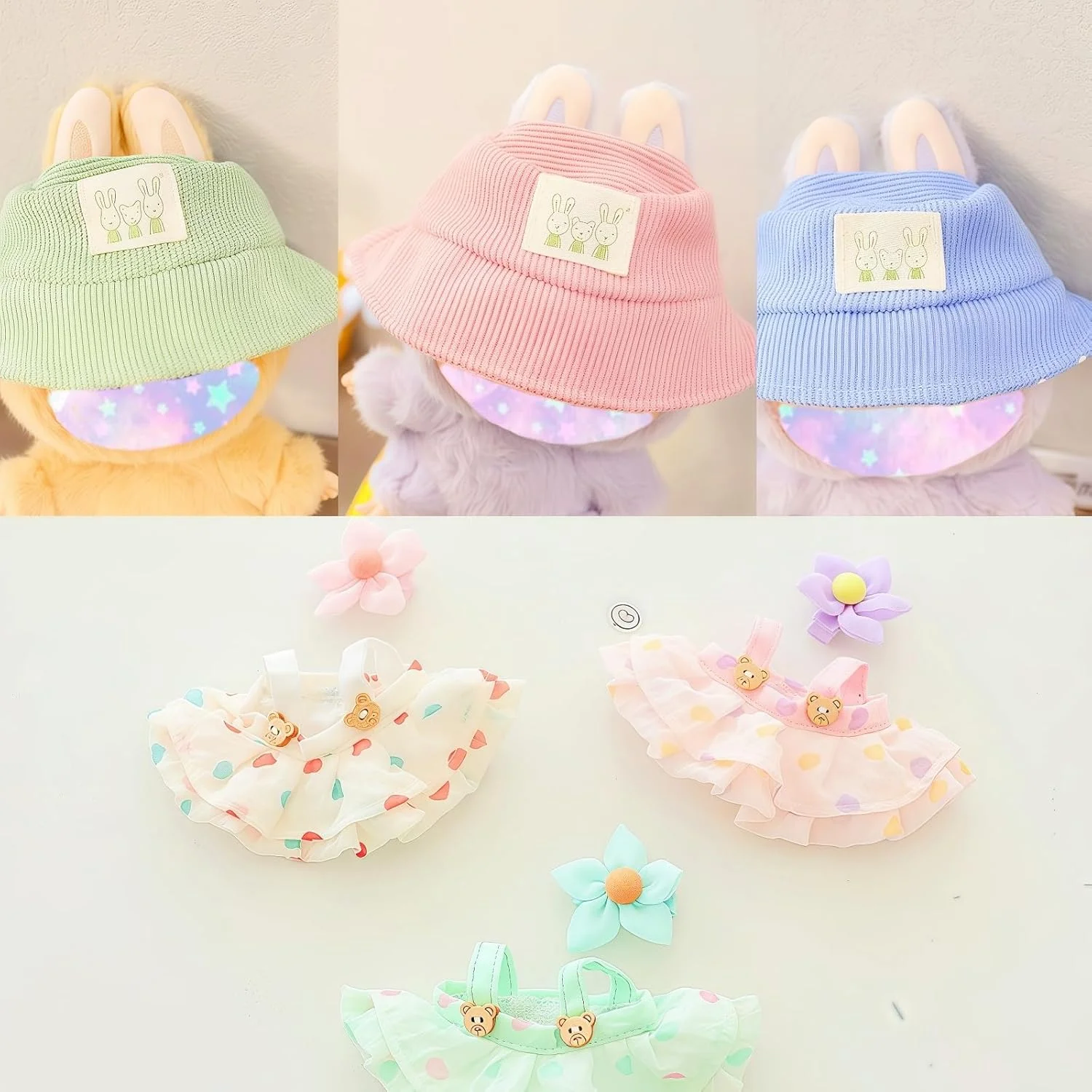 ست لباس عروسک FUNI 17 سانتی متری، ست لباس 3 تکه با کلاه و لوازم جانبی گل، مد کاوایی برای عروسک های نسل 6.7 اینچی 1/2/3، مناسب برای بازی و نمایش، هدیه ای عالی برای تعطیلات و تولدها ست لباس عروسک FUNI 17 سانتی متری، ست لباس 3 تکه با کلاه و لوازم جانبی گل، مد کاوایی برای عروسک های نسل 6.7 اینچی 1/2/3، مناسب برای بازی و نمایش، هدیه ای عالی برای تعطیلات و تولدها