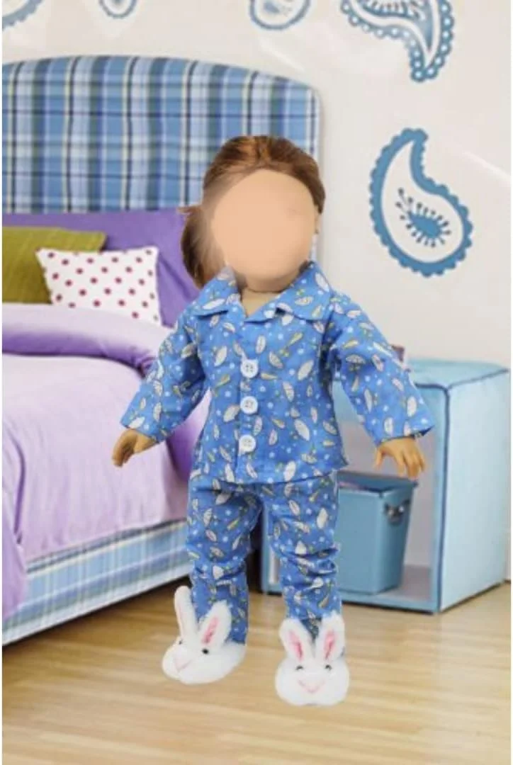 لباس خواب آبی عروسکی Dress Along Dolly - ست روز بارانی با لباس دمپایی خرگوشی - ست 3 تکه