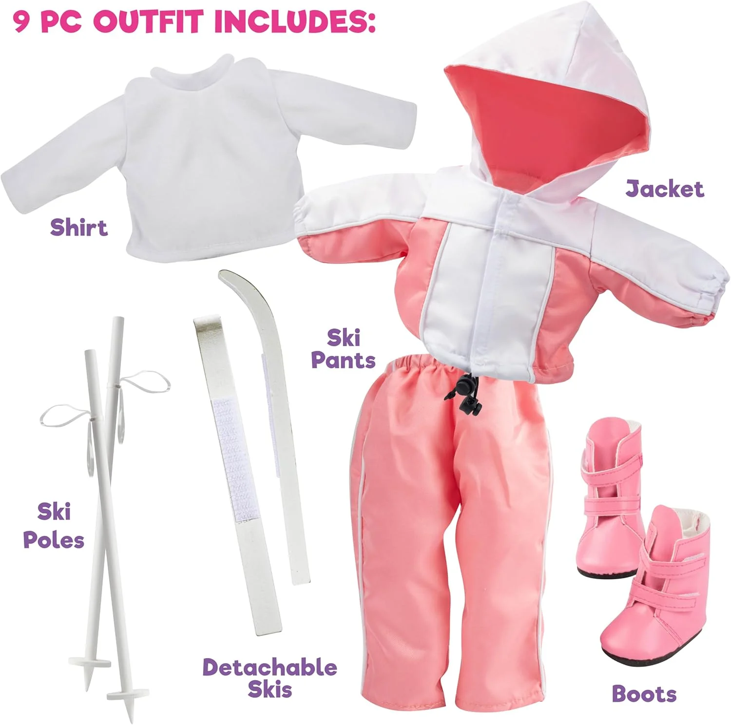 لباس اسکی عروسک Dress Along Dolly برای عروسک های 18 اینچی - ست لباس آماده اسکی (شامل پیراهن، شلوار، ژاکت، چکمه، باتوم و اسکی) لباس اسکی عروسک Dress Along Dolly برای عروسک های 18 اینچی - ست لباس آماده اسکی (شامل پیراهن، شلوار، ژاکت، چکمه، باتوم و اسکی)