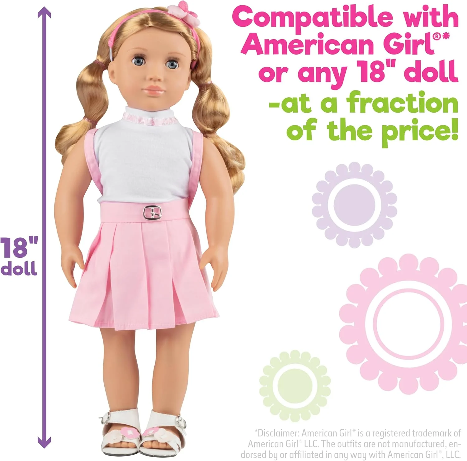ست لباس مدرسه 5 تکه غیر رسمی Dress Along Dolly با کوله پشتی صورتی - ست لباس و لوازم جانبی 18 اینچی عروسک شامل پیراهن، دامن، کفش، کوله پشتی و هدبند - ست هدیه تعطیلات عالی برای دختران با قیمت کمتر