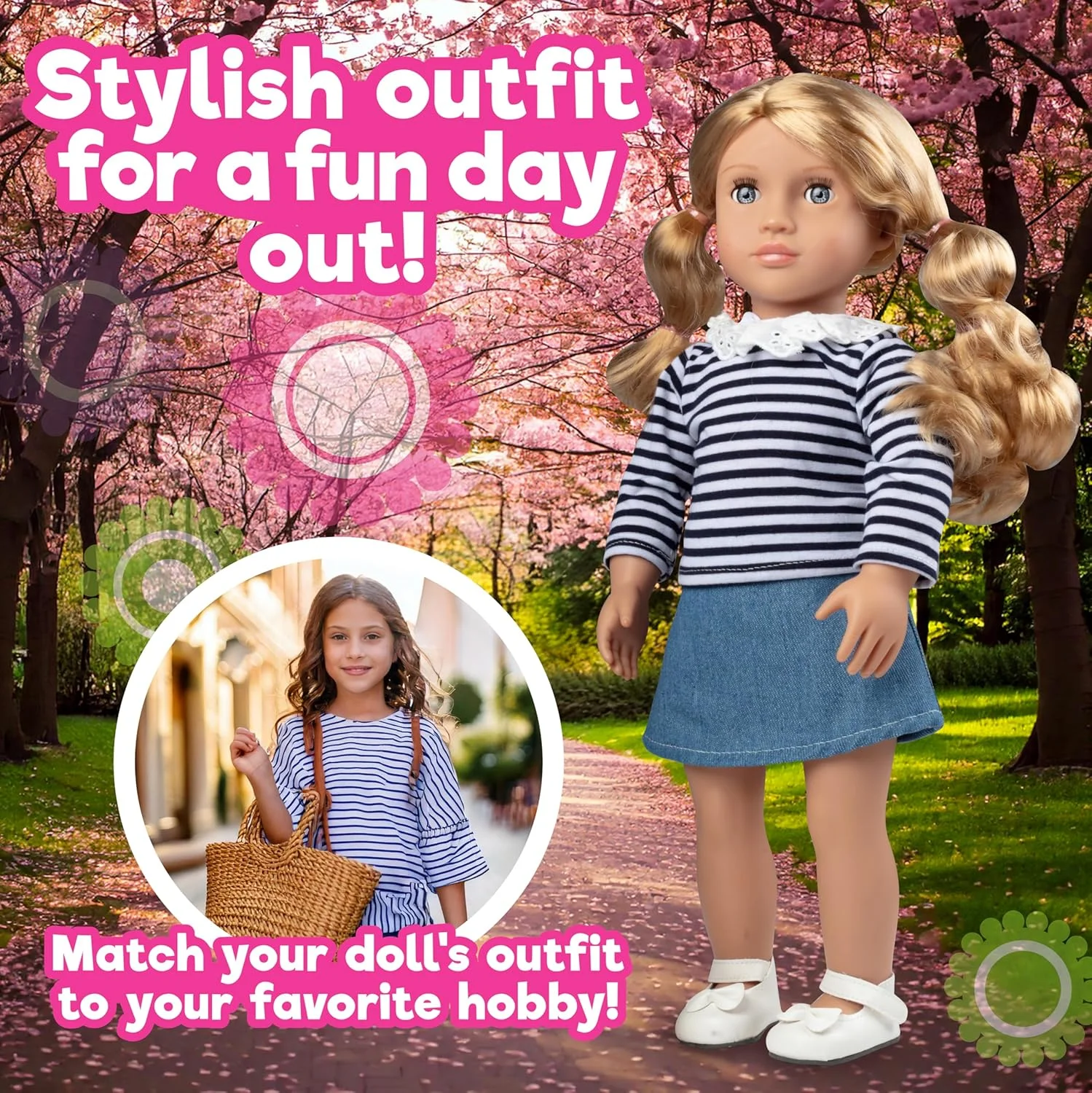 لباس مدرسه غیر رسمی Dress Along Dolly برای عروسک های امریکن گرل، ست لباس 4 تکه شامل پیراهن، دامن، کفش و کیف پول لباس مدرسه غیر رسمی Dress Along Dolly برای عروسک های امریکن گرل، ست لباس 4 تکه شامل پیراهن، دامن، کفش و کیف پول