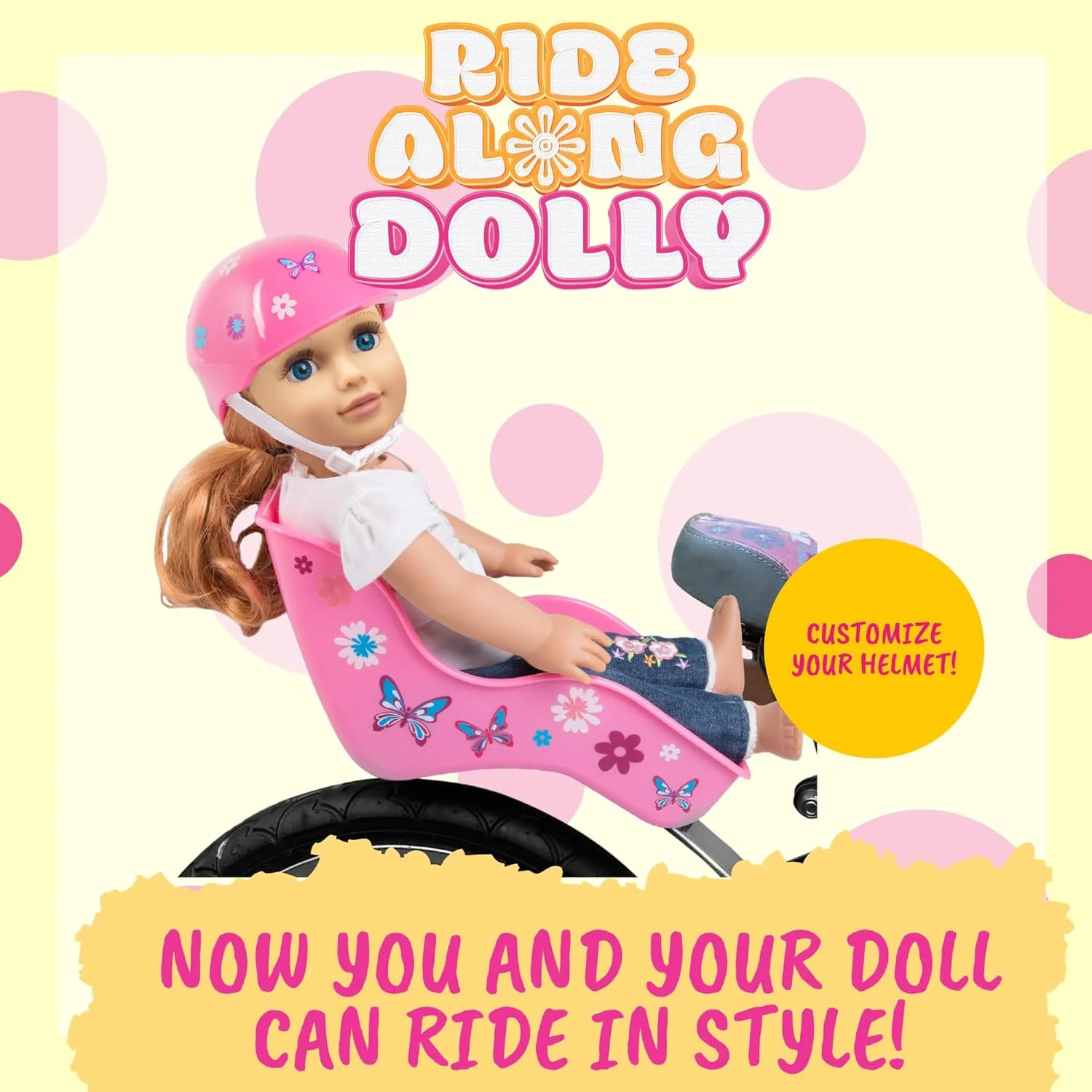 کلاه ایمنی دوچرخه عروسک امریکن گرل Dress Along Dolly با بند و برچسب (صورتی)