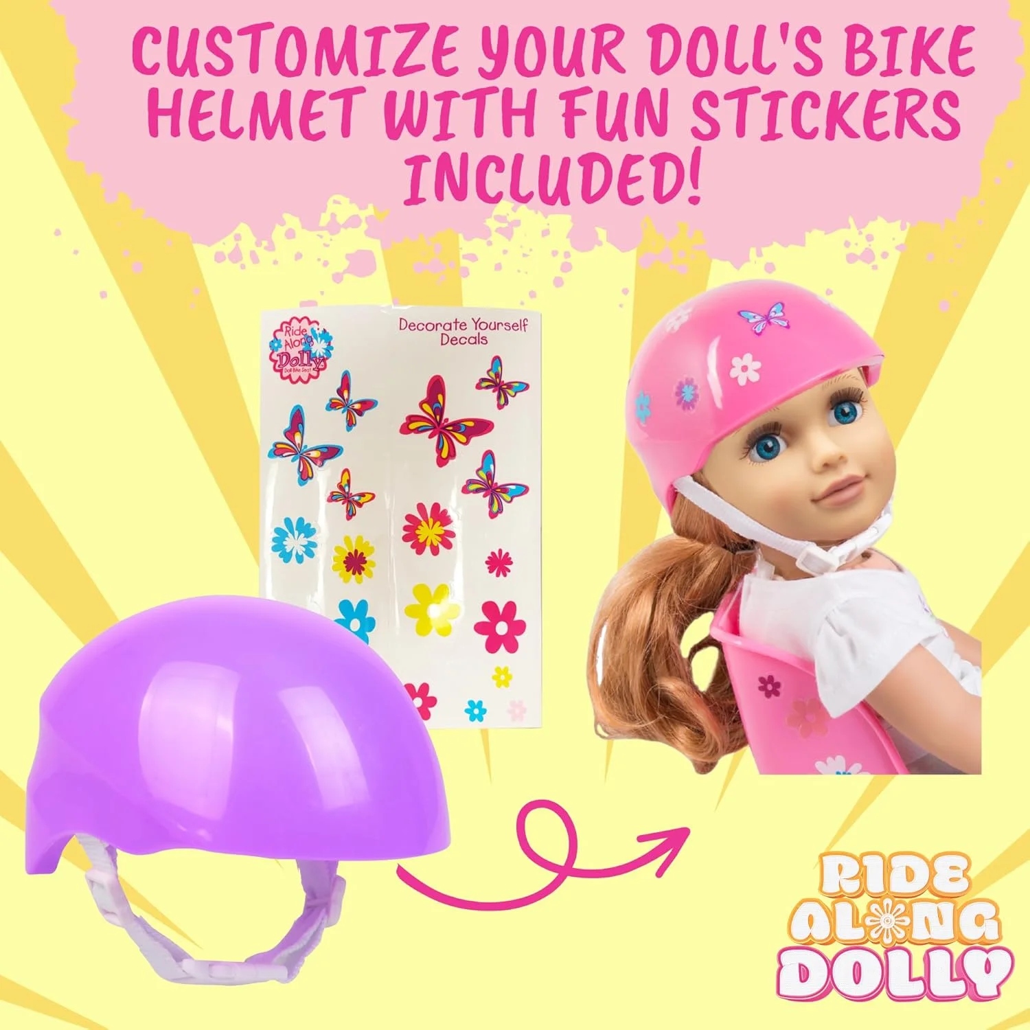 کلاه ایمنی دوچرخه عروسک امریکن گرل Dress Along Dolly با بند و برچسب (صورتی)
