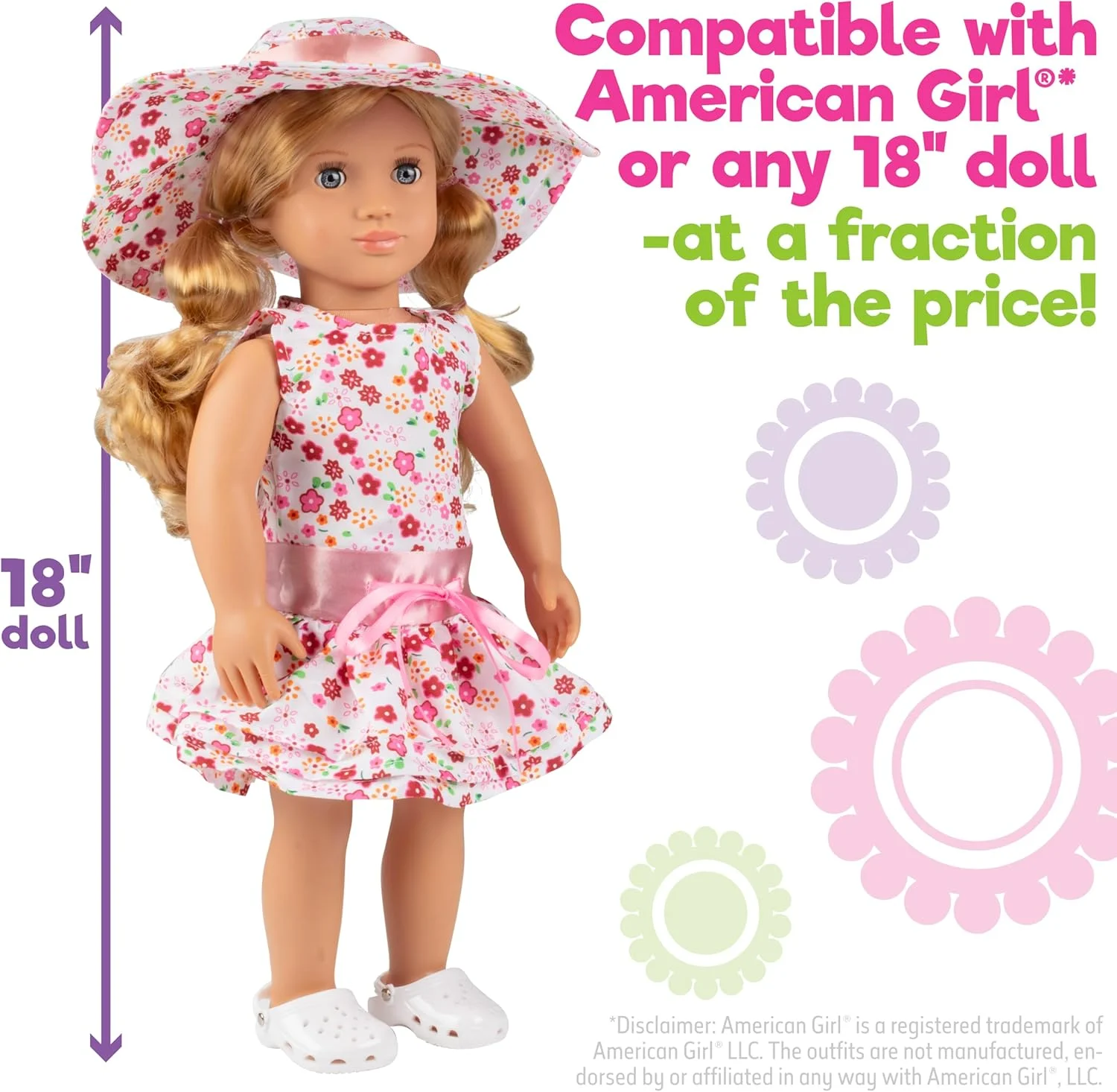 لباس خال خالی آفتابی Dress Along Dolly برای عروسک های 18 اینچی - (شامل لباس، کلاه و صندل) لباس خال خالی آفتابی Dress Along Dolly برای عروسک های 18 اینچی - (شامل لباس، کلاه و صندل)