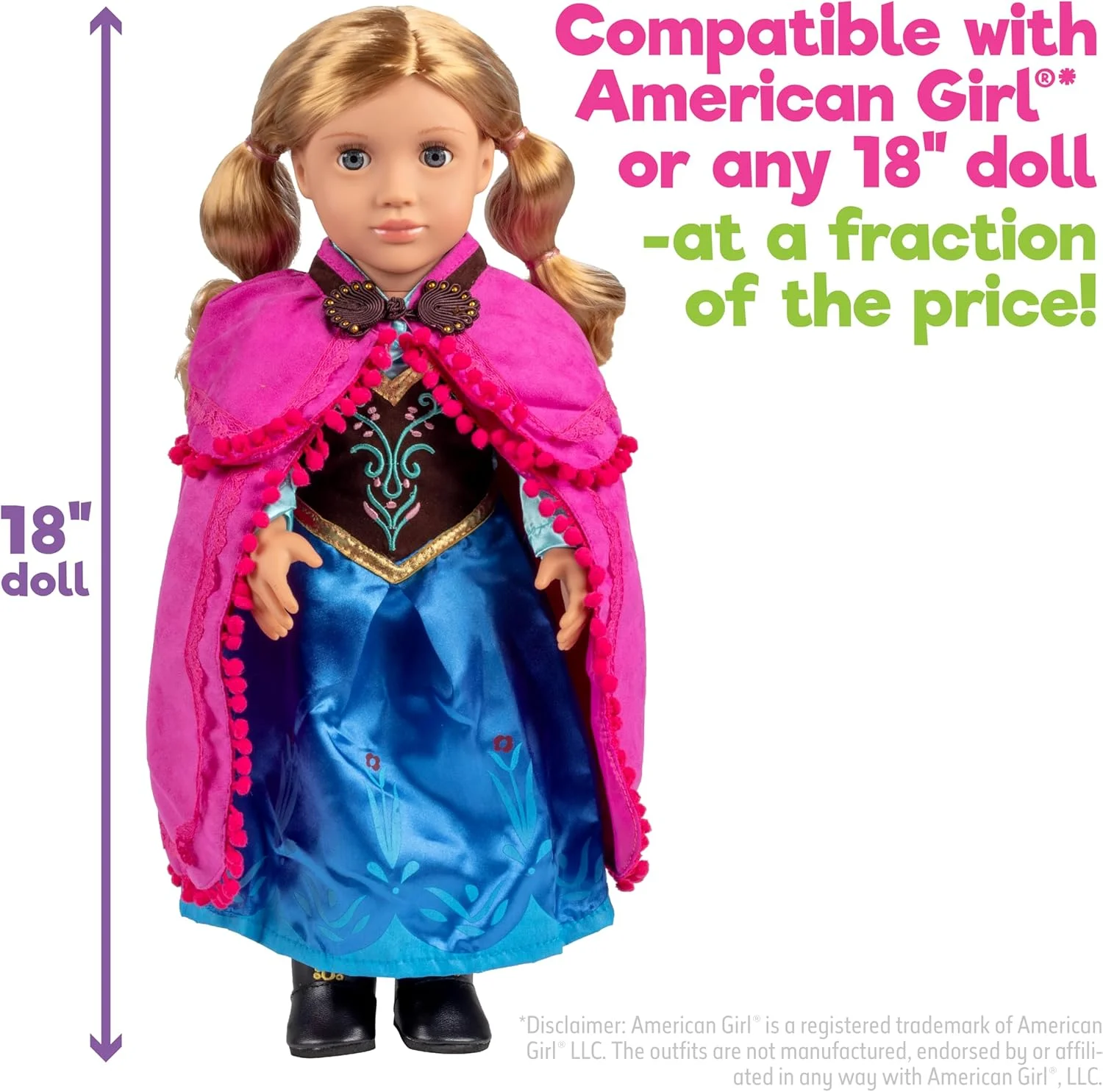 لباس الهام گرفته از آنا فروزن Dress Along Dolly (شامل شال و چکمه) مناسب برای عروسک امریکن گرل