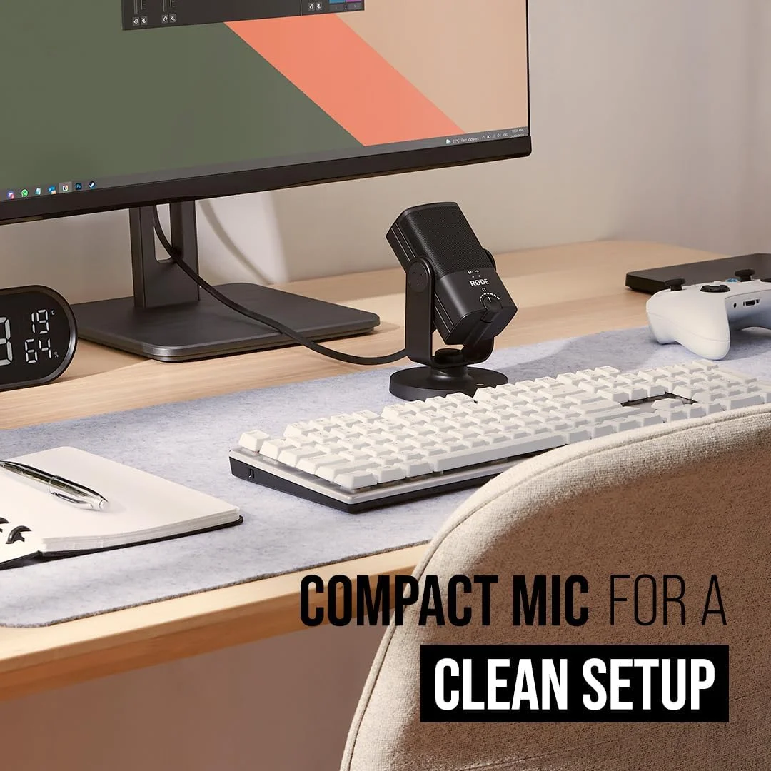 میکروفون USB کاندنسر با کیفیت استودیویی RØDE NT-USB Mini به همراه نرم افزار رایگان برای پادکست، استریم، بازی، تولید موسیقی، ضبط وکال و ساز
