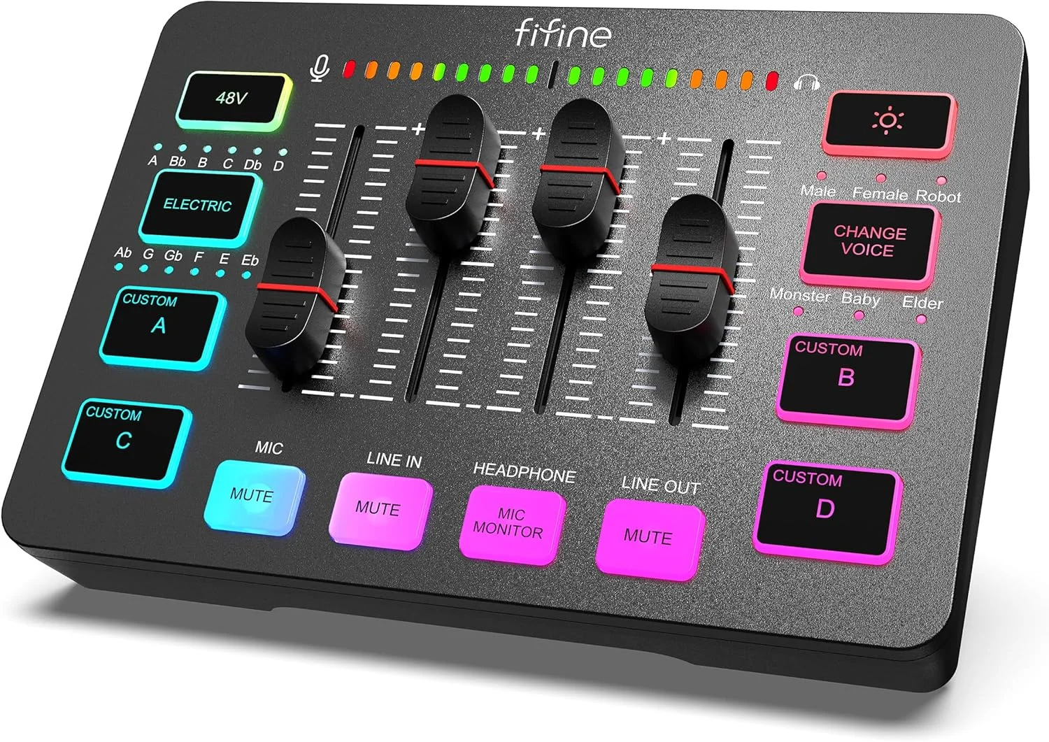 میکسر صوتی گیمینگ FIFINE، میکسر RGB استریمینگ PC با رابط میکروفون XLR، کنترل مجزا، کنترل صدا، دکمه قطع صدا، منبع تغذیه فانتوم 48 ولت برای پادکست، ضبط، وکال