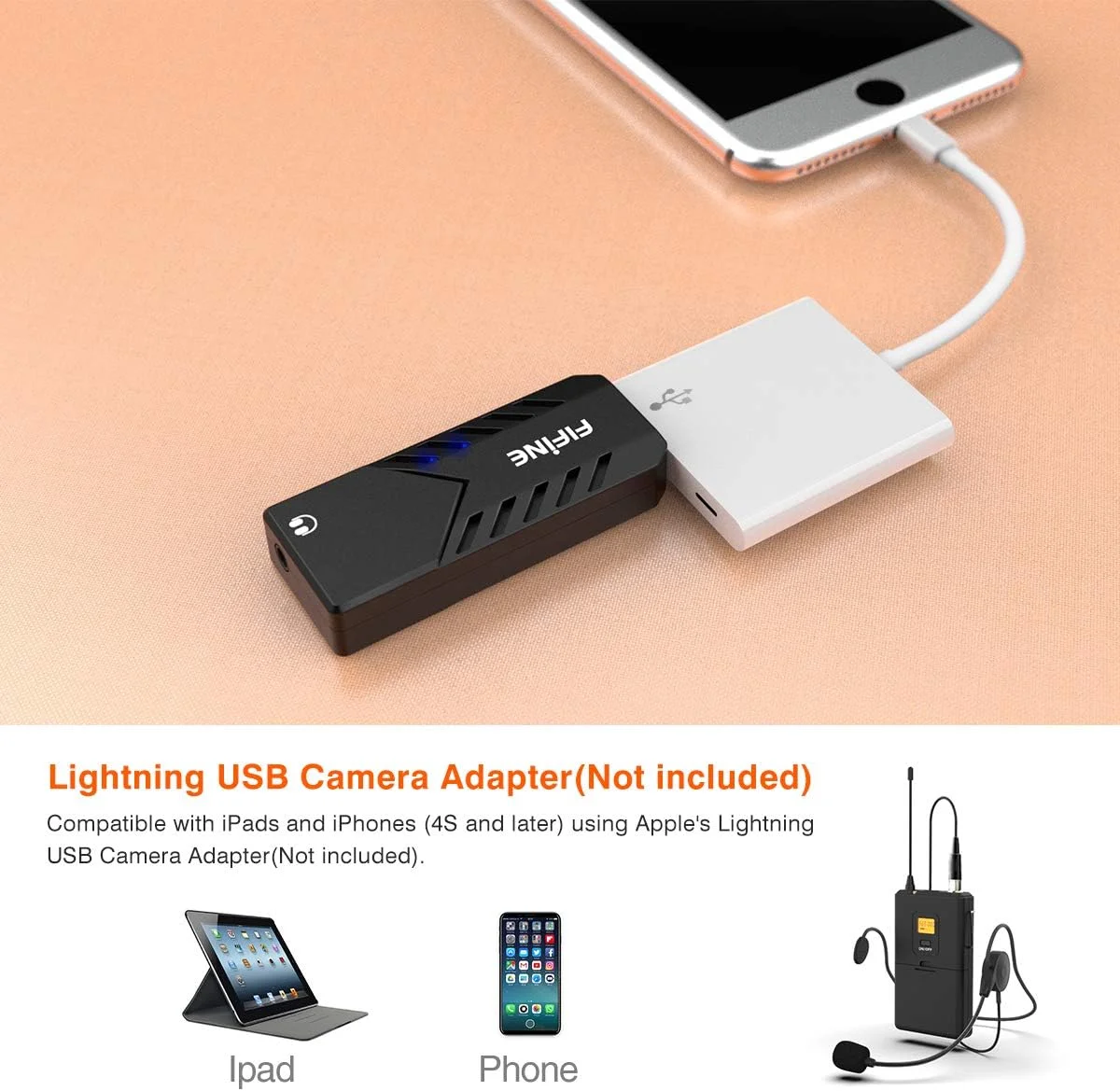 میکروفون های بی سیم FIFINE با گیرنده USB، فرستنده، هدست و میکروفون یقه ای کلیپسی برای کامپیوتر (K031B)