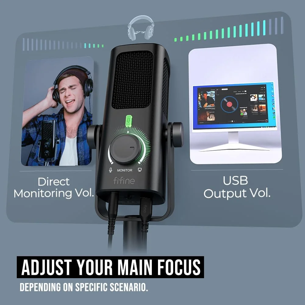 میکروفون کاندنسر USB FIFINE برای پادکست، ضبط استودیویی/استریم کامپیوتر، میکروفون فلزی رومیزی برای ساخت موسیقی و آواز در یوتیوب، با کنترل حجم صدای مانیتور-میکس، سوییچ Low-Cut (PROFILE3) میکروفون کاندنسر USB FIFINE برای پادکست، ضبط استودیویی/استریم کامپیوتر، میکروفون فلزی رومیزی برای ساخت موسیقی و آواز در یوتیوب، با کنترل حجم صدای مانیتور-میکس، سوییچ Low-Cut (PROFILE3)