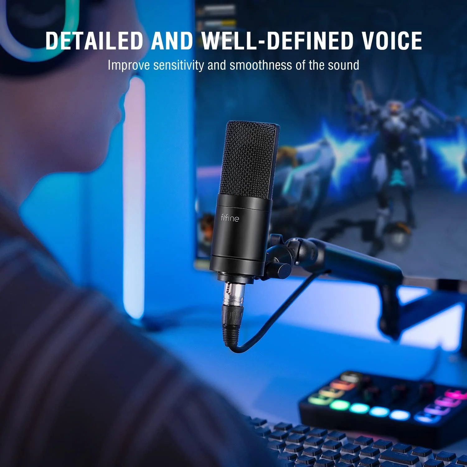 میکروفون XLR FIFINE، میکروفون کاندنسر پادکست برای ضبط صدا، میکروفون استودیویی کاردیوئید، جنس فلزی، مشکی-K669C میکروفون XLR FIFINE، میکروفون کاندنسر پادکست برای ضبط صدا، میکروفون استودیویی کاردیوئید، جنس فلزی، مشکی-K669C