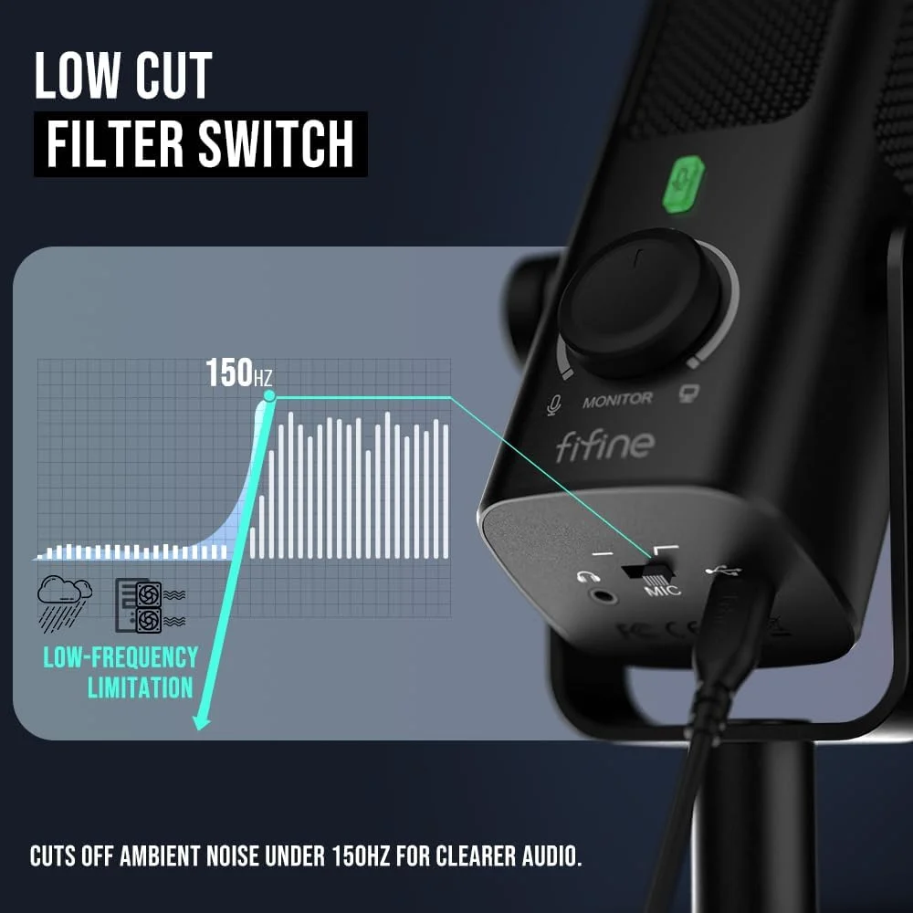 میکروفون کاندنسر USB FIFINE برای پادکست، ضبط استودیویی/استریم کامپیوتر، میکروفون فلزی رومیزی برای ساخت موسیقی و آواز در یوتیوب، با کنترل حجم صدای مانیتور-میکس، سوییچ Low-Cut (PROFILE3) میکروفون کاندنسر USB FIFINE برای پادکست، ضبط استودیویی/استریم کامپیوتر، میکروفون فلزی رومیزی برای ساخت موسیقی و آواز در یوتیوب، با کنترل حجم صدای مانیتور-میکس، سوییچ Low-Cut (PROFILE3)