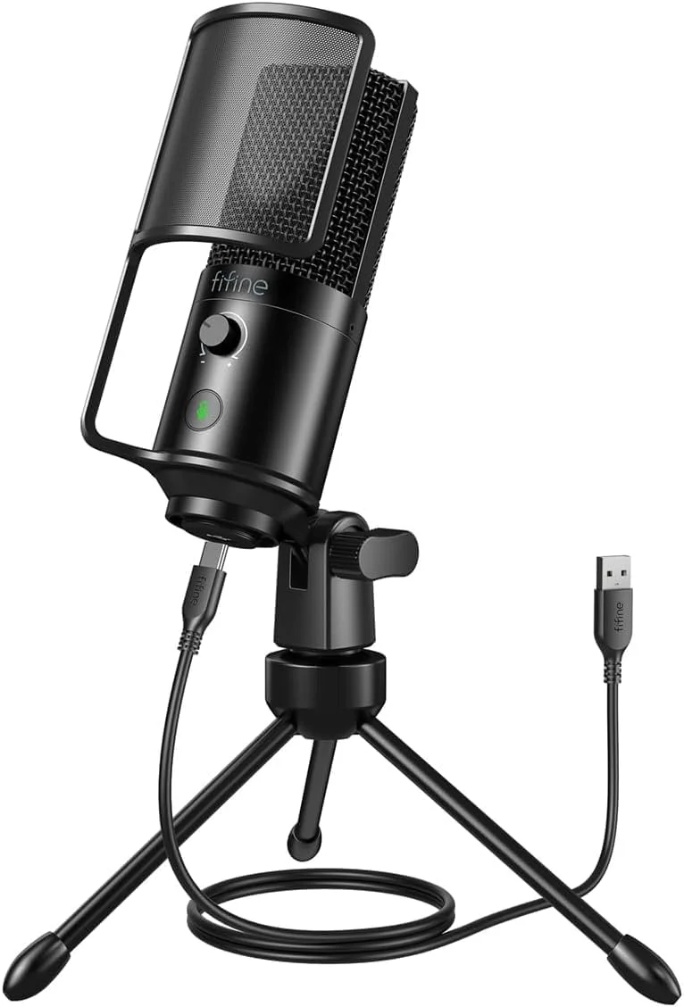 میکروفون USB پادکست FIFINE، میکروفون کاندنسر کامپیوتر PC با قابلیت اتصال آسان و کیت میکروفون با بازوی بوم، دیافراگم بزرگ 16 میلی‌متری، دکمه بی‌صدا برای ضبط، آواز، استریمینگ، یوتیوب و بازی - T669PRO1