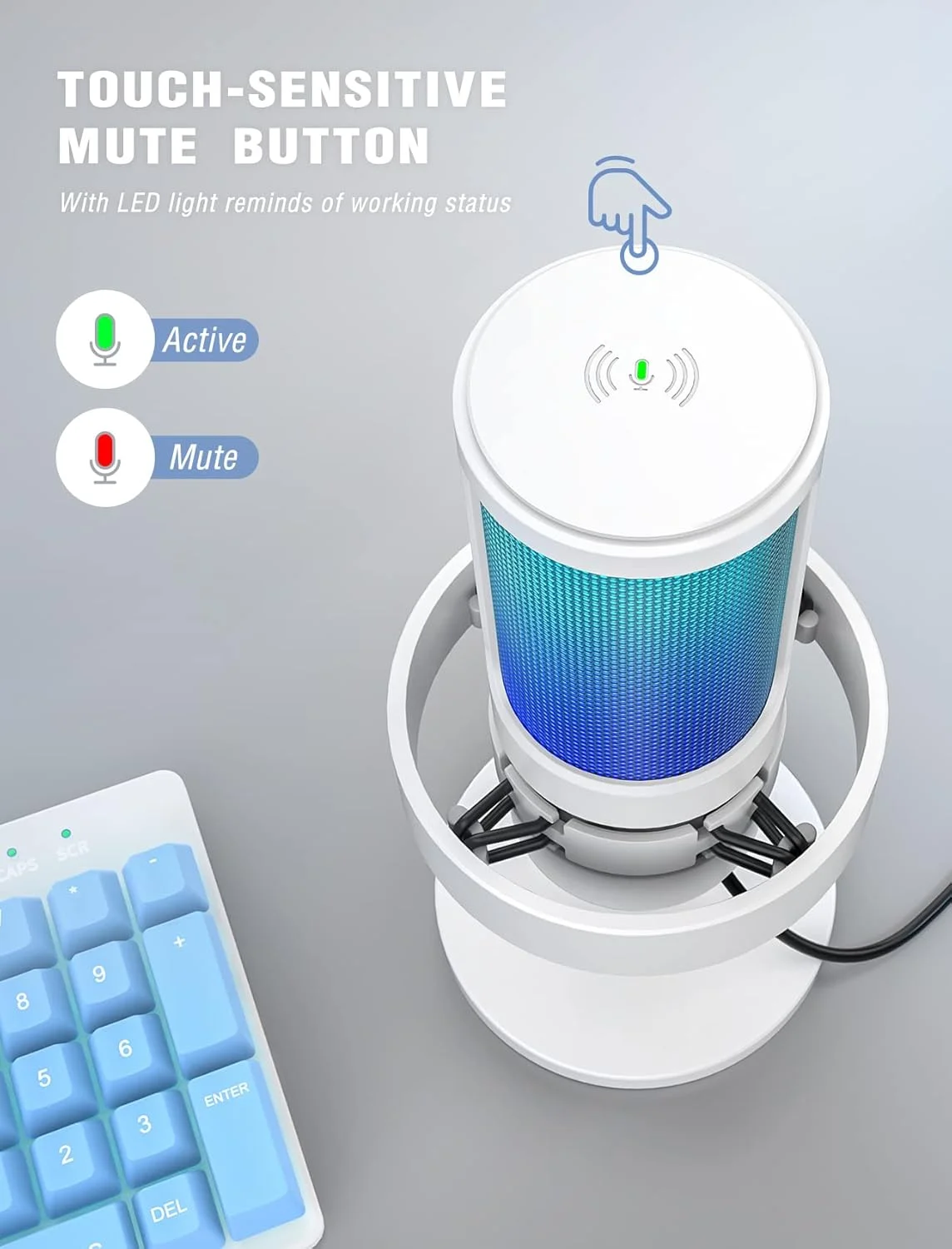 میکروفون USB RGB کامپیوتر گیمینگ FIFINE برای پخش زنده، جلسات، پادکست، ویدیو، میکروفون کندانسور با جک هدفون مانیتورینگ، کنترل نور، برای MAC OS/Windows-AmpliGame A8 سفید