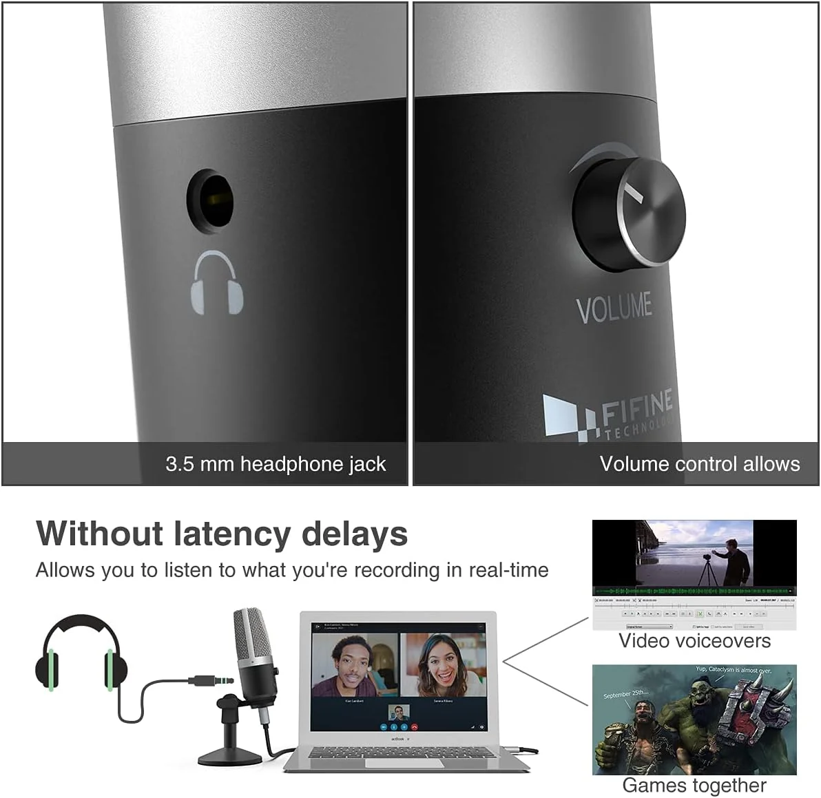 میکروفون USB کامپیوتر FIFINE برای کامپیوترهای مک و ویندوز، بهینه شده برای ضبط، پخش ترانزیت Twitch، سکوت صدا، پادکست برای یوتیوب، چت های اسکایپ