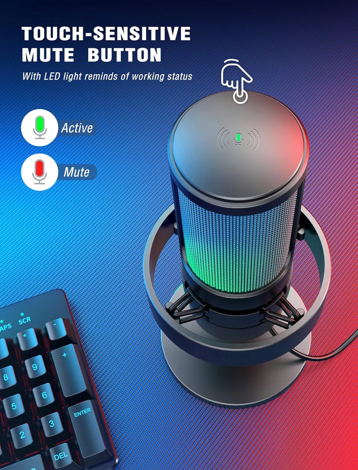 میکروفون USB FIFINE برای کامپیوتر، میکروفون گیمینگ برای استریم پادکست استودیو، میکروفون USBC برای PS4 PS5 MAC با کنترل RGB، کلید قطع صدا، جک هدفون، پاپ فیلتر