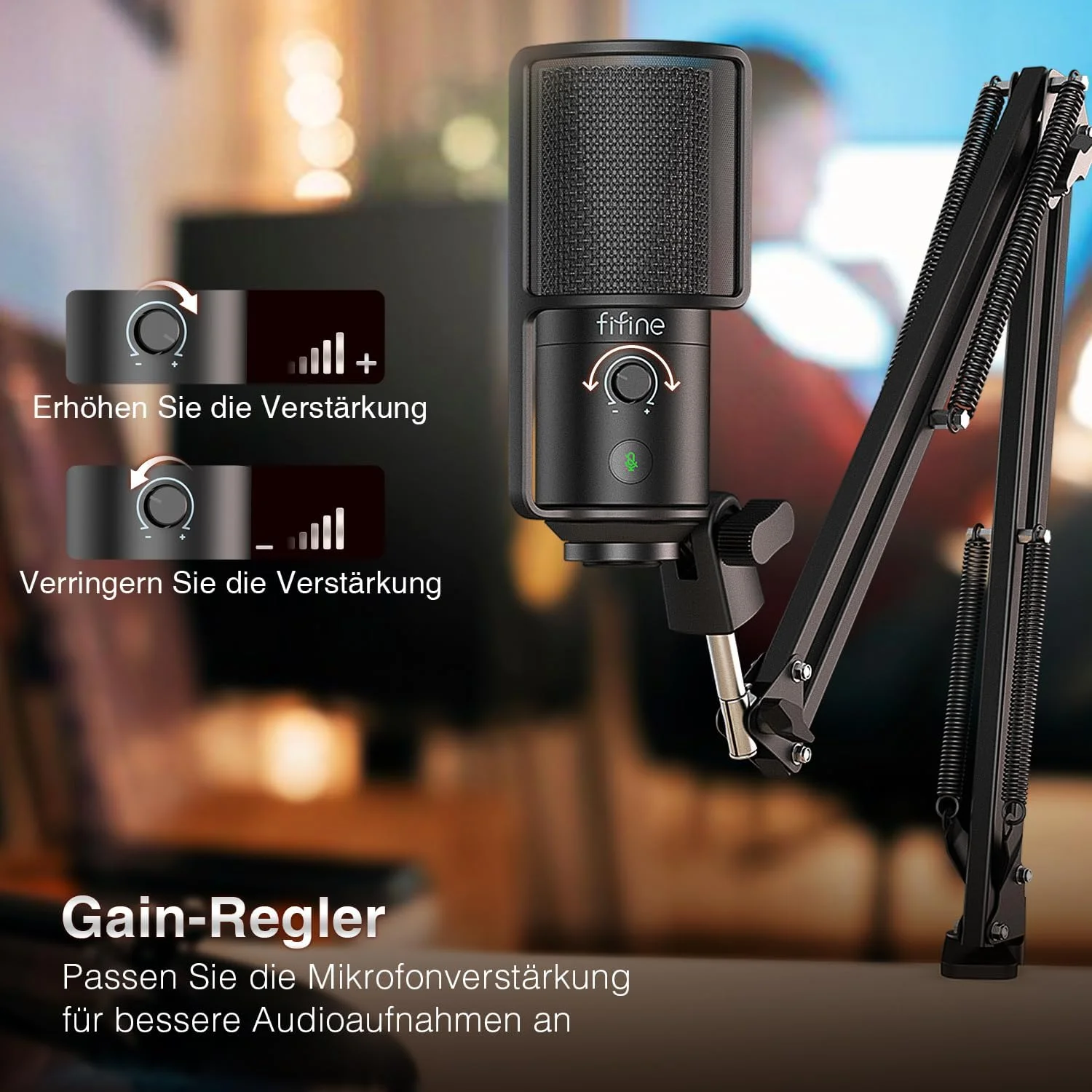 کیت میکروفون USB FIFINE با دکمه قطع صدا، میکروفون پادکست با پایه بازویی برای کامپیوتر شخصی، میکروفون کاندنسر استودیویی برای ضبط استریم صدا و صداگذاری - T669PRO1