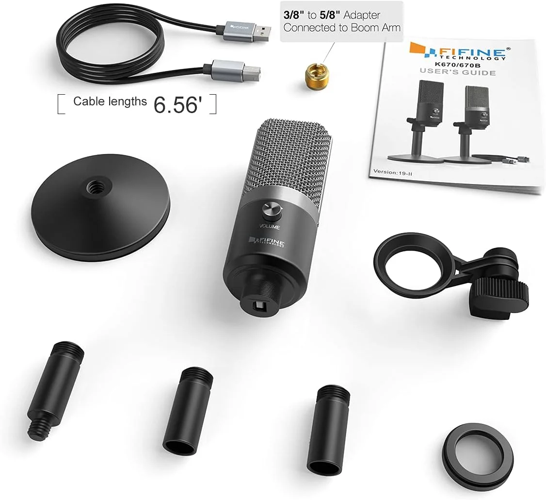 میکروفون USB کامپیوتر FIFINE برای کامپیوترهای مک و ویندوز، بهینه شده برای ضبط، پخش ترانزیت Twitch، سکوت صدا، پادکست برای یوتیوب، چت های اسکایپ