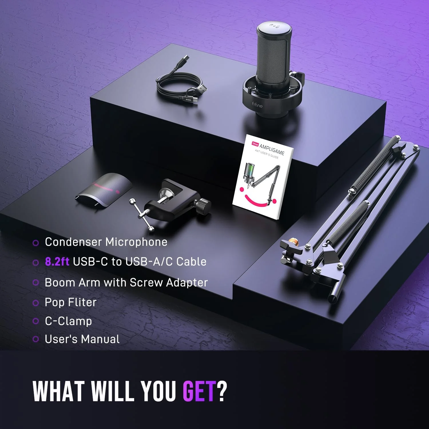 کیت میکروفون گیمینگ USB FIFINE، میکروفون استریمینگ کامپیوتر با نورهای RGB، قطع صدا، دکمه تنظیم گین، بازوی بوم فلزی برای ضبط پادکست، مجموعه میکروفون کاندنسر کامپیوتر سازگار با PS4/PS5-AmpliGame A8T کیت میکروفون گیمینگ USB FIFINE، میکروفون استریمینگ کامپیوتر با نورهای RGB، قطع صدا، دکمه تنظیم گین، بازوی بوم فلزی برای ضبط پادکست، مجموعه میکروفون کاندنسر کامپیوتر سازگار با PS4/PS5-AmpliGame A8T