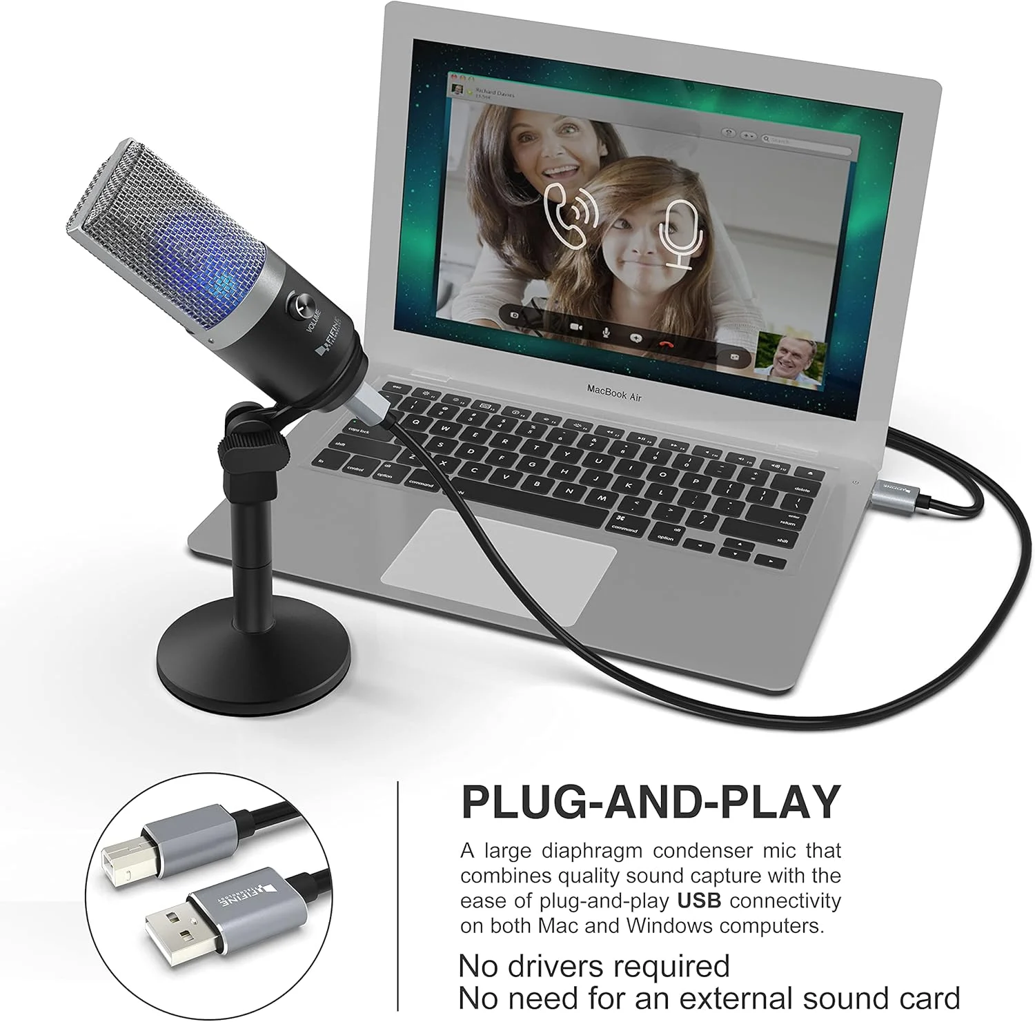 میکروفون USB کامپیوتر FIFINE برای کامپیوترهای مک و ویندوز، بهینه شده برای ضبط، پخش ترانزیت Twitch، سکوت صدا، پادکست برای یوتیوب، چت های اسکایپ