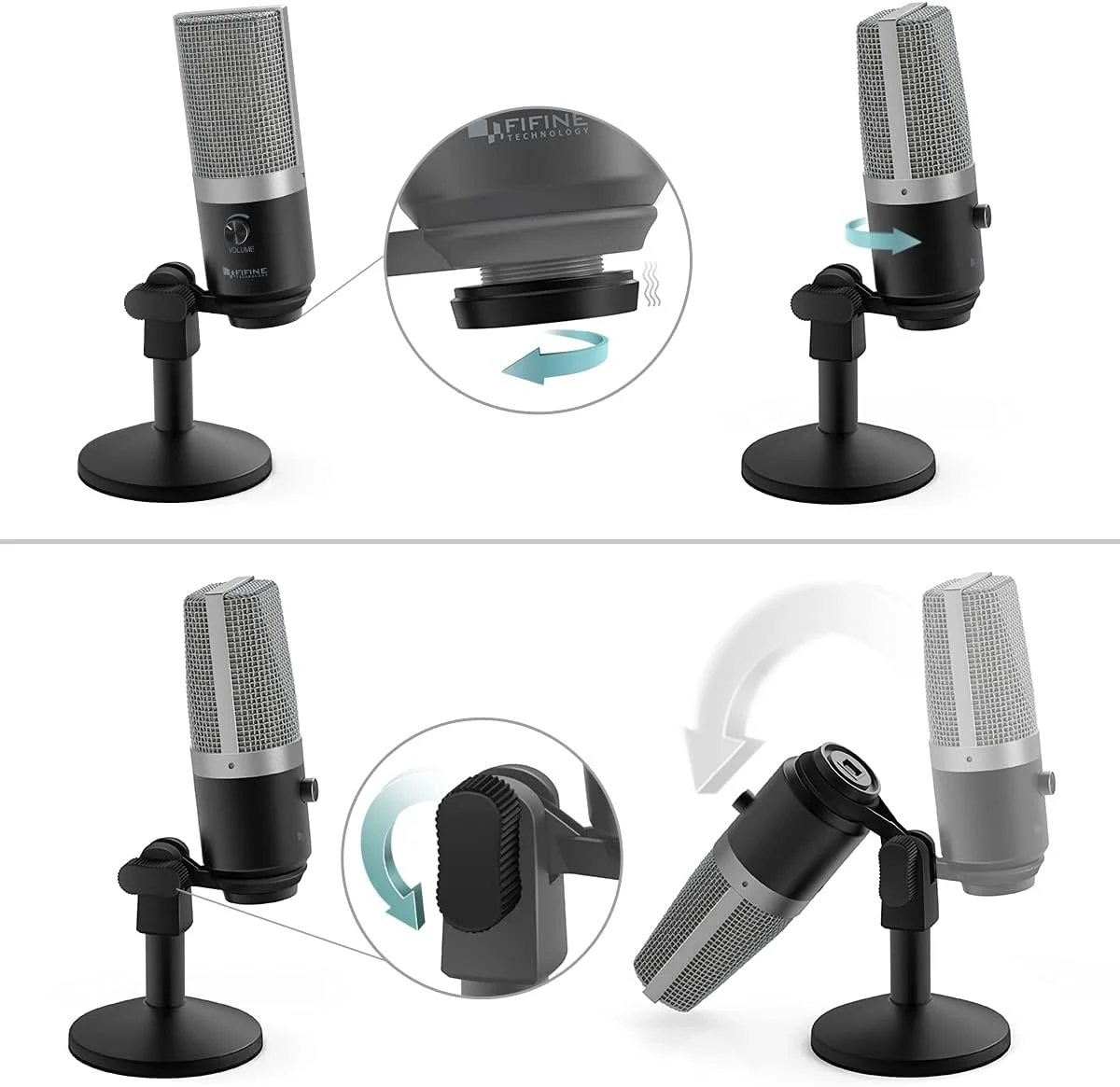 میکروفون USB کامپیوتر FIFINE برای کامپیوترهای مک و ویندوز، بهینه شده برای ضبط، پخش ترانزیت Twitch، سکوت صدا، پادکست برای یوتیوب، چت های اسکایپ