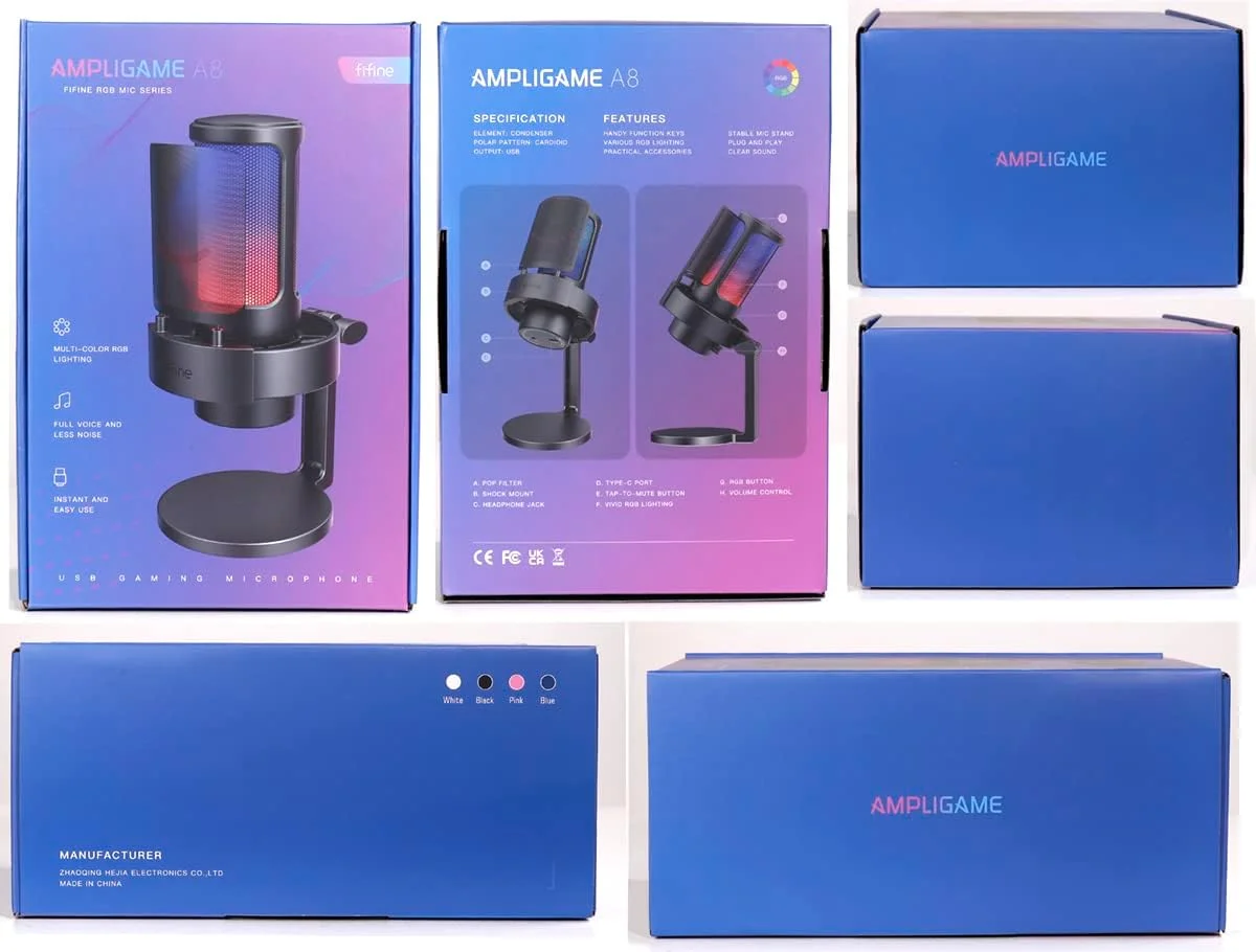 میکروفون USB FIFINE برای کامپیوتر، میکروفون گیمینگ برای استریم پادکست استودیو، میکروفون USBC برای PS4 PS5 MAC با کنترل RGB، کلید قطع صدا، جک هدفون، پاپ فیلتر