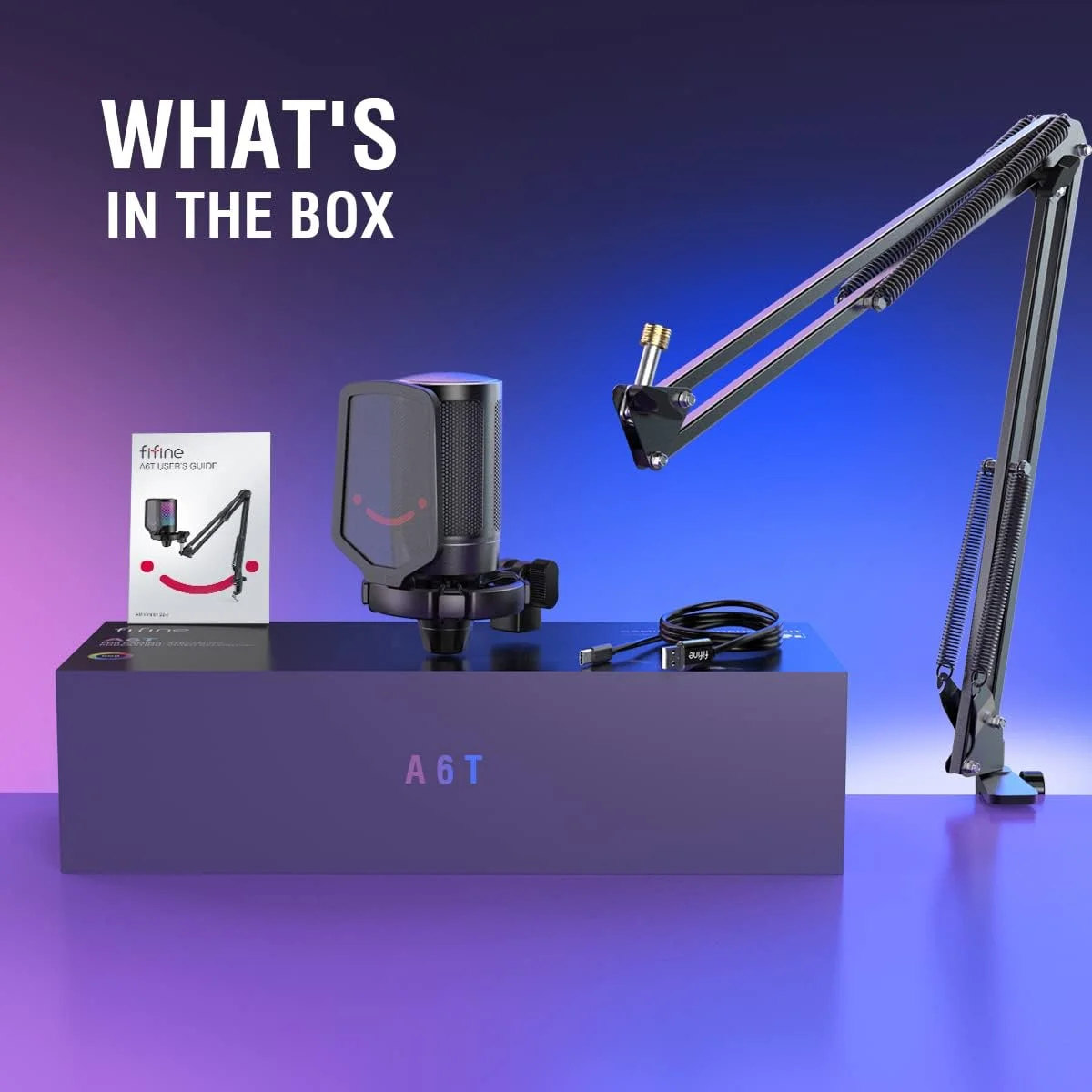 کیت میکروفون گیمینگ USB FIFINE، میکروفون کندانسور RGB برای PC PS5، با دکمه سکوت، پایه ضد ضربه، نگهدارنده میکروفون، پاپ فیلتر، برای استریمینگ دیسکورد پادکست