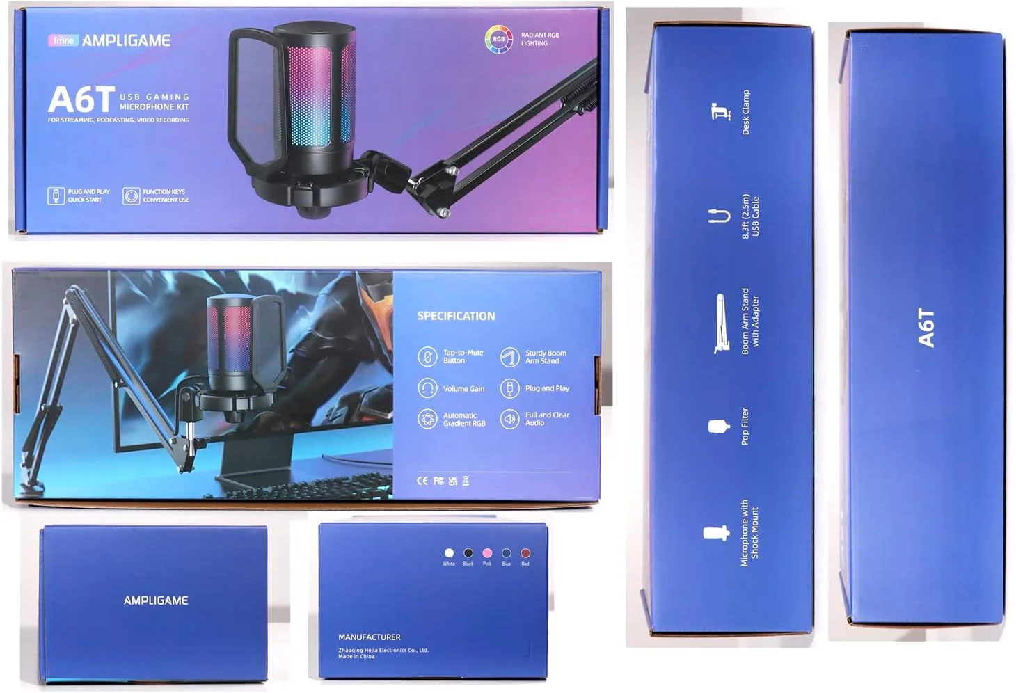 کیت میکروفون گیمینگ USB FIFINE، میکروفون کندانسور RGB برای PC PS5، با دکمه سکوت، پایه ضد ضربه، نگهدارنده میکروفون، پاپ فیلتر، برای استریمینگ دیسکورد پادکست