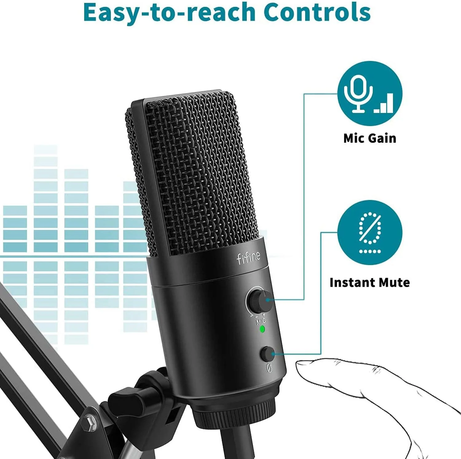 میکروفون های کاندنسر USB Fifine، میکروفون های نوع C با پایه، میکروفون رومیزی کامپیوتر با پاپ فیلتر برای کامپیوترها و مک - K683A میکروفون های کاندنسر USB Fifine، میکروفون های نوع C با پایه، میکروفون رومیزی کامپیوتر با پاپ فیلتر برای کامپیوترها و مک - K683A