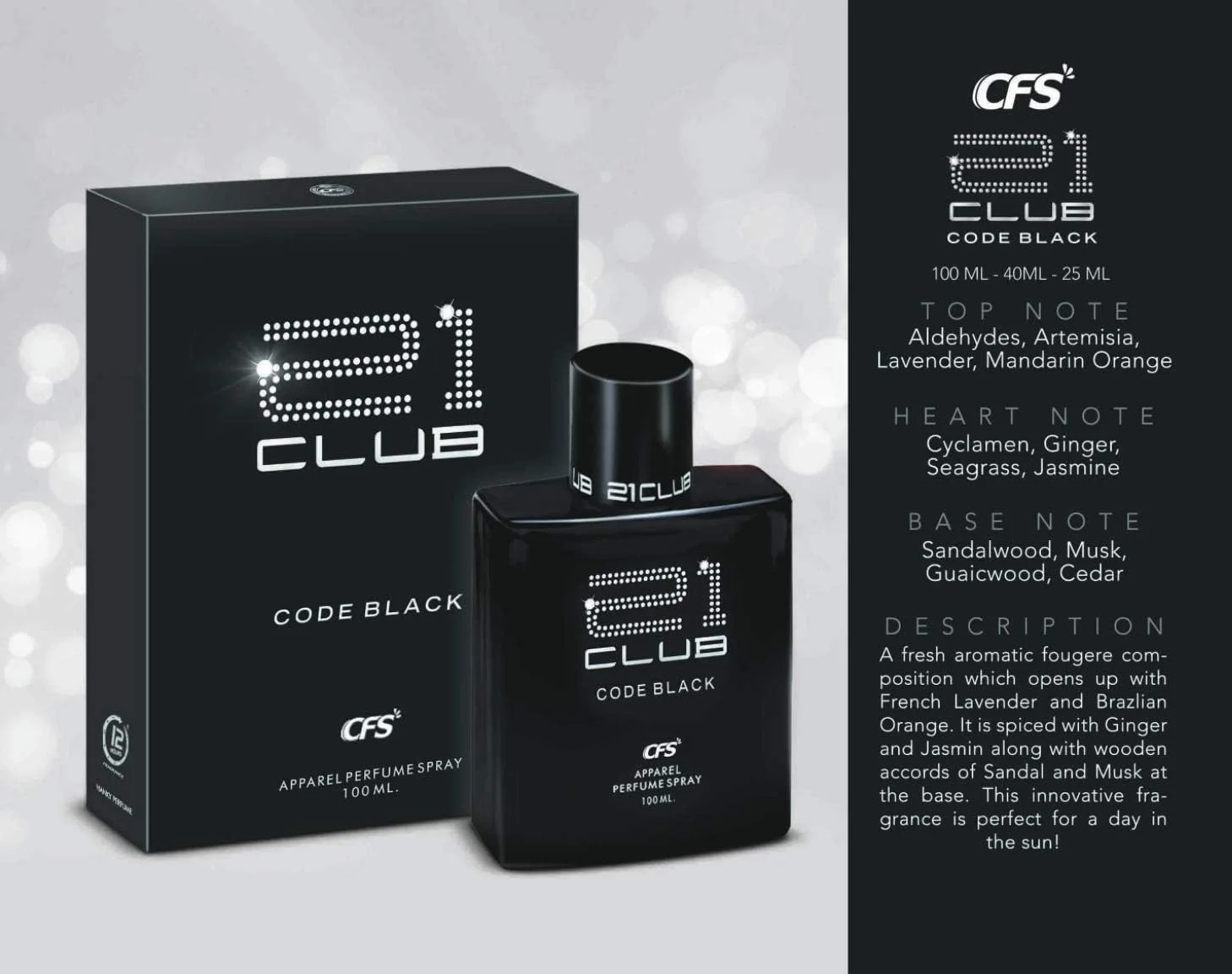 ادکلن مردانه ماندگار سی اف اس سری CREATIVE FRAGRANCE مدل 21 Club Code Black حجم 100 میلی لیتر ادکلن مردانه ماندگار سی اف اس سری CREATIVE FRAGRANCE مدل 21 Club Code Black حجم 100 میلی لیتر