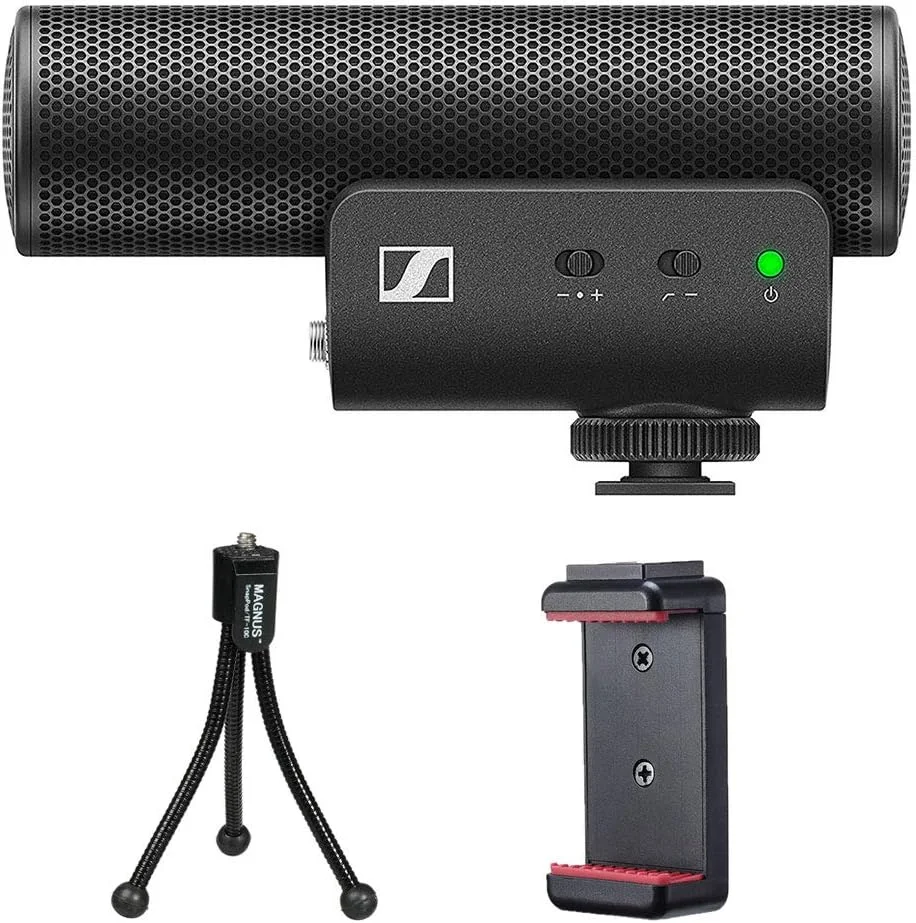 میکروفون شات گان دوربین Sennheiser MKE 400 (نسل دوم) به همراه سه پایه رومیزی جمع و جور و پایه نگهدارنده گوشی هوشمند میکروفون شات گان دوربین Sennheiser MKE 400 (نسل دوم) به همراه سه پایه رومیزی جمع و جور و پایه نگهدارنده گوشی هوشمند