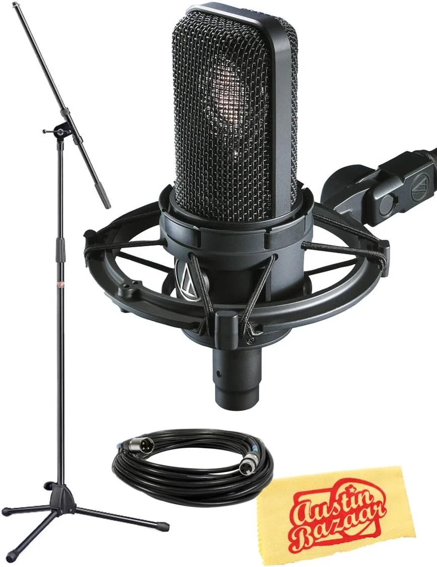 بسته میکروفون کندانسور کاردیوئید آدرس جانبی Audio-Technica AT4040 به همراه پایه میکروفون بوم، کابل XLR 10 فوتی و پارچه پولیش بسته میکروفون کندانسور کاردیوئید آدرس جانبی Audio-Technica AT4040 به همراه پایه میکروفون بوم، کابل XLR 10 فوتی و پارچه پولیش