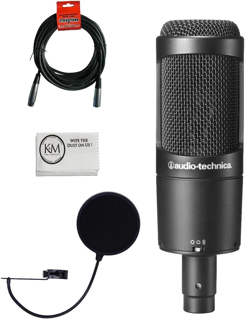 بسته میکروفون کندانسور چند الگویی Audio-Technica AT2050 به همراه پاپ فیلتر، کابل XLR و پارچه پولیش Austin Bazaar