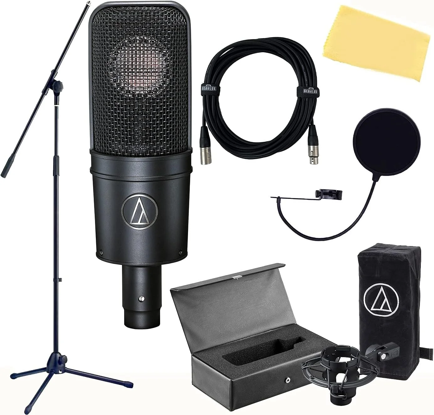 مجموعه میکروفون کاندنسر کاردیوئید Audio-Technica AT4040 به همراه پایه بوم، پاپ فیلتر، کابل XLR و پارچه پولیش Austin Bazaar