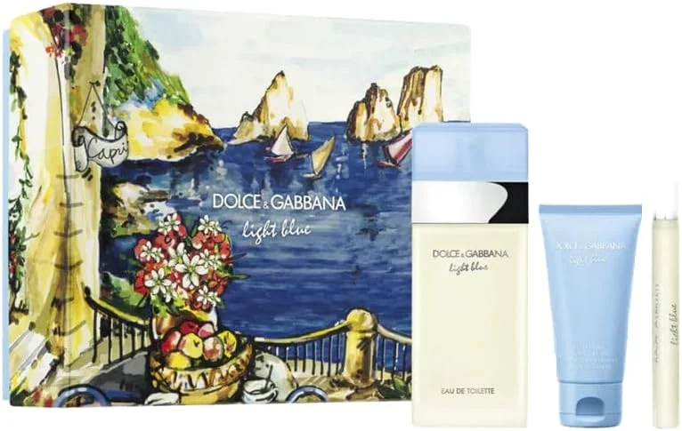 ست ادو تویلت زنانه Dolce & Gabbana Light Blue شامل ادو تویلت 100 میلی لیتر + کرم بدن 50 میلی لیتر + ادو تویلت 10 میلی لیتر شفاف/ترکیبی